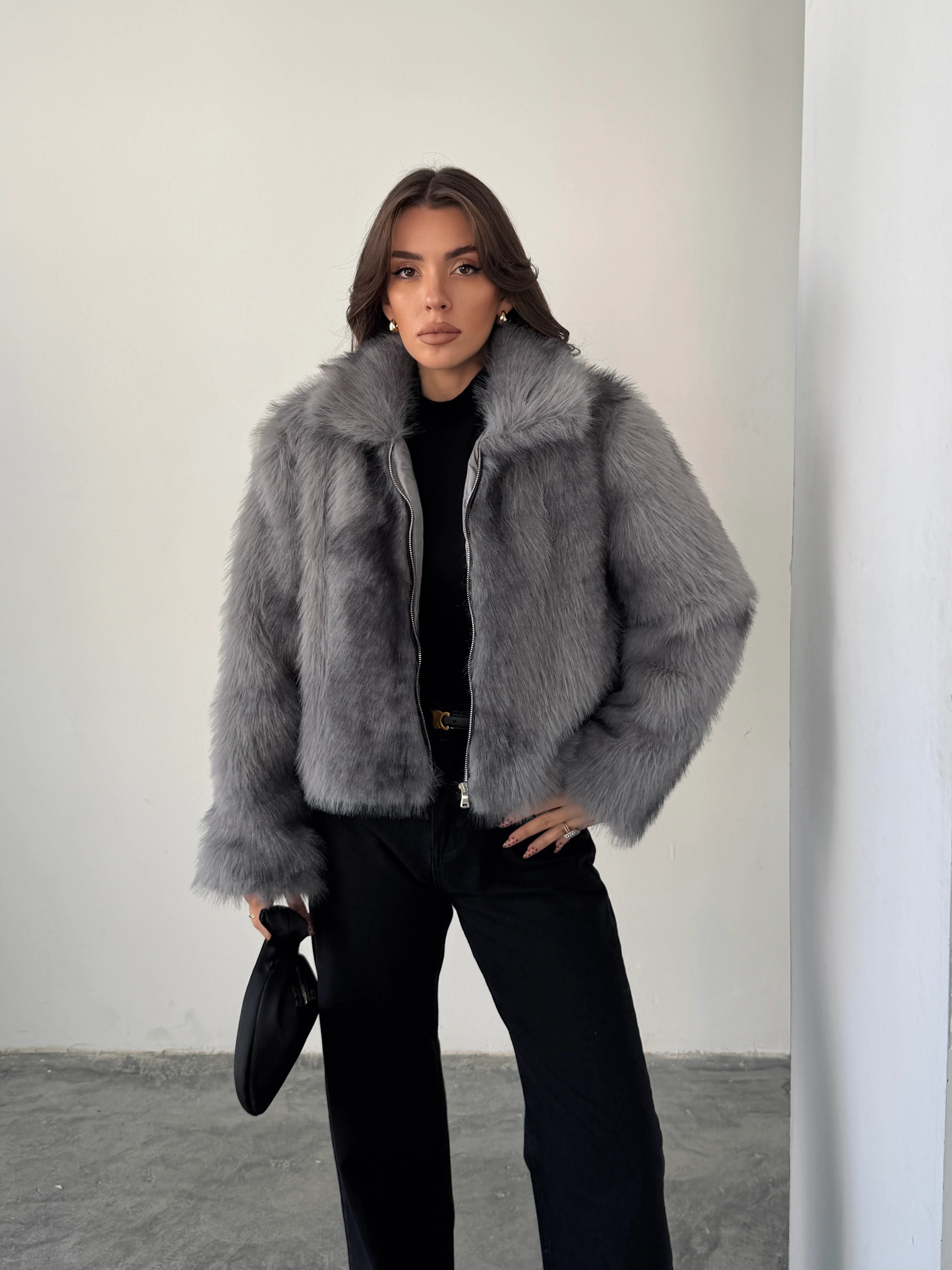 Fermuarlı Crop Kürk