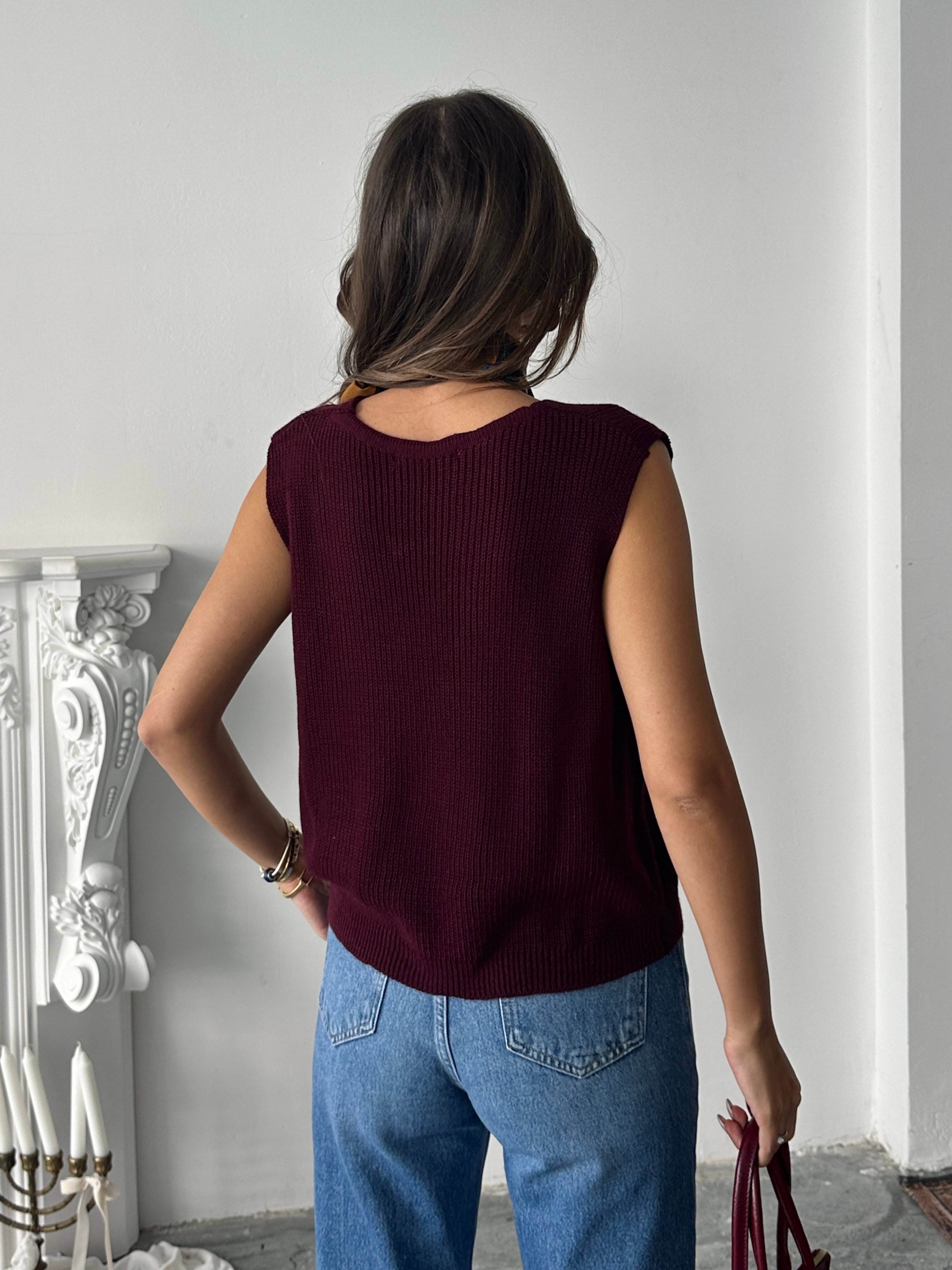 Dört Düğme Selanik Yelek - Bordo