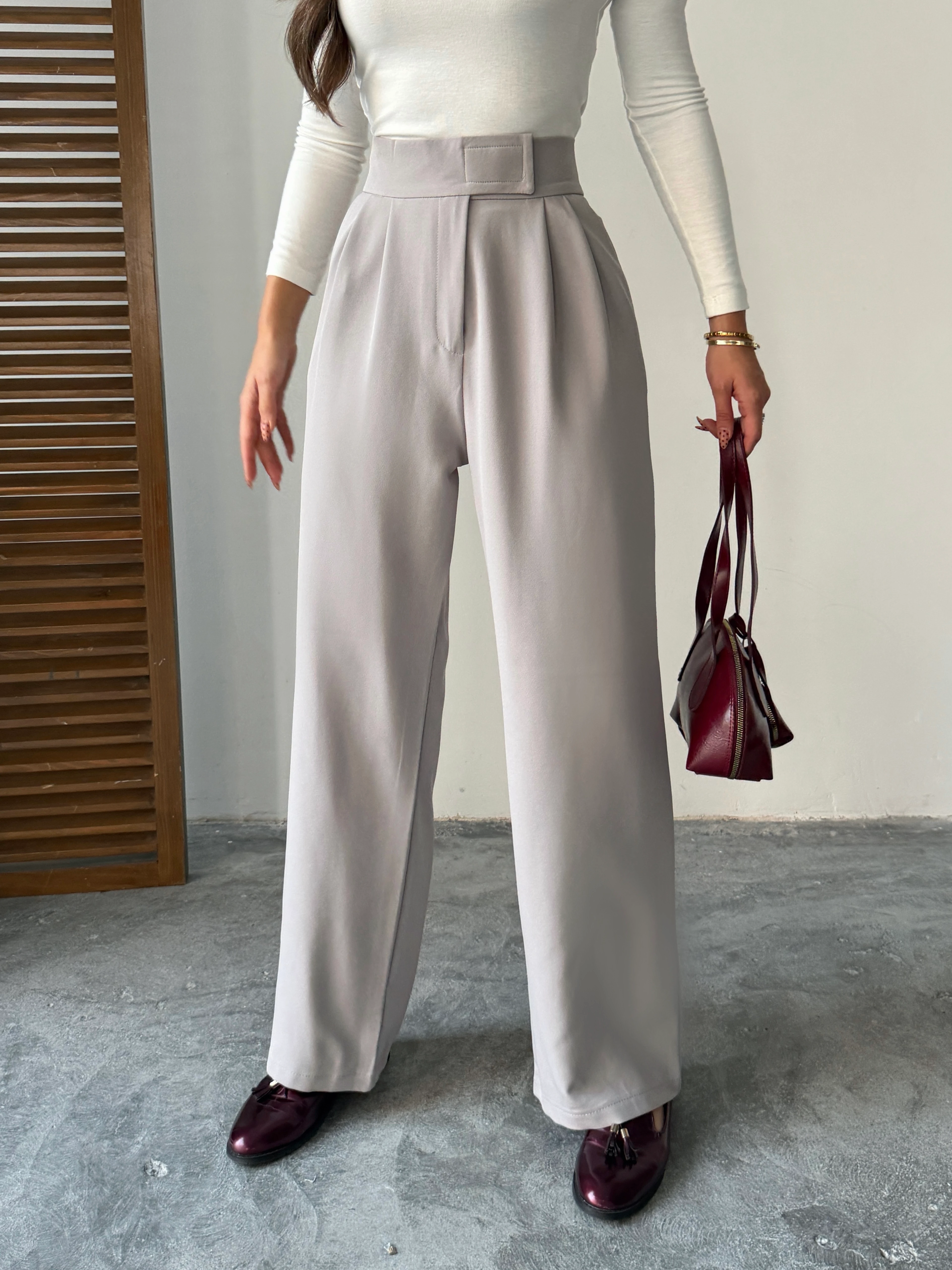 Bel Cırtlı Palazzo Pantolon  - Gri