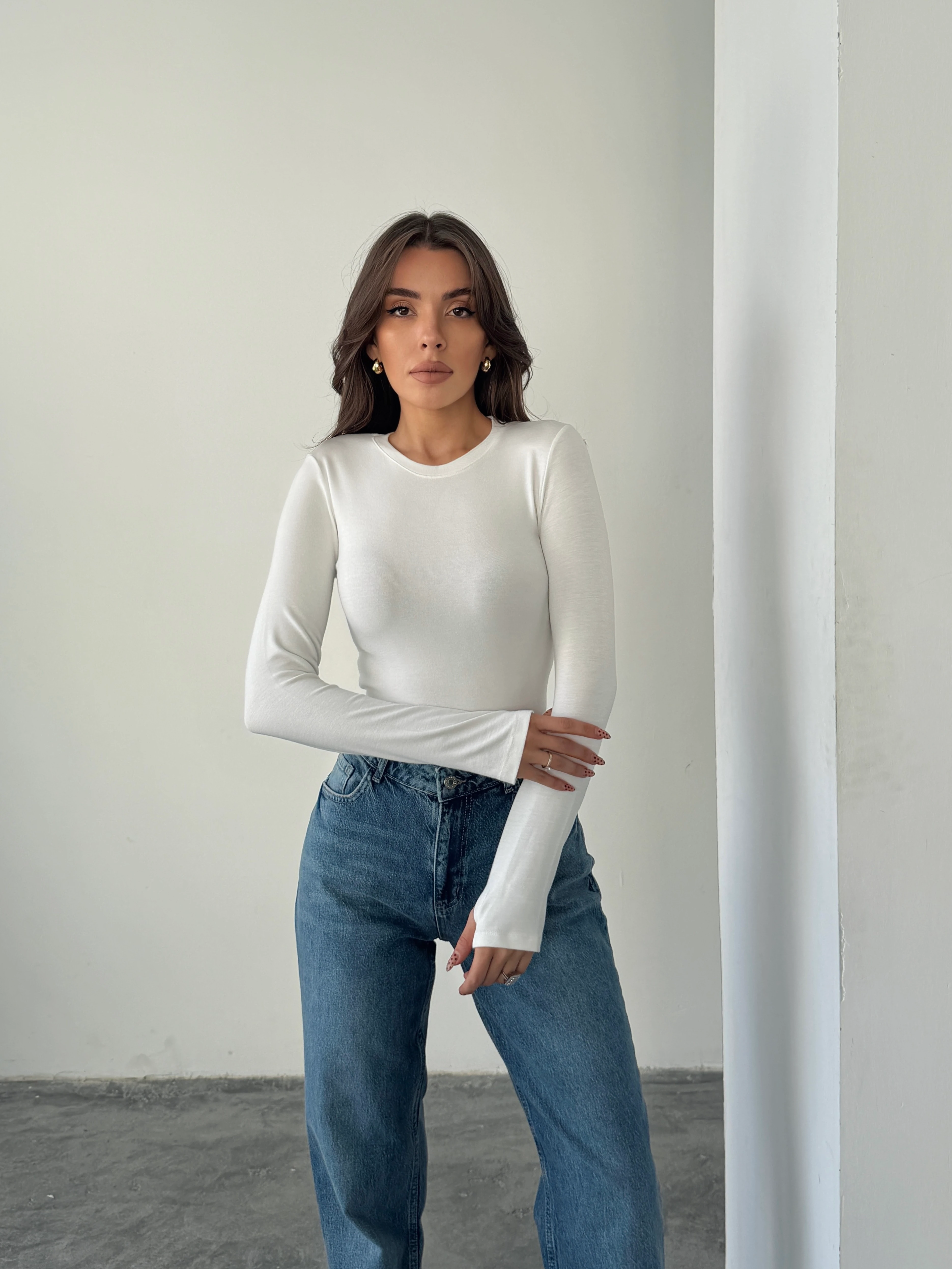 Parmak Geçirmeli Bluz - Ekru