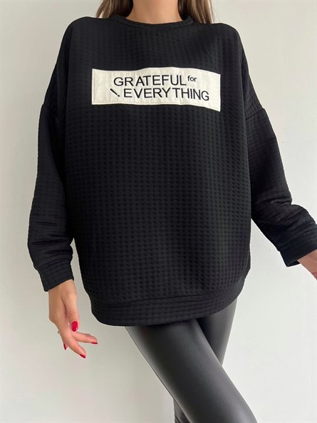 Grateful İşleme Oversize Caspia Sweatshirt Siyah