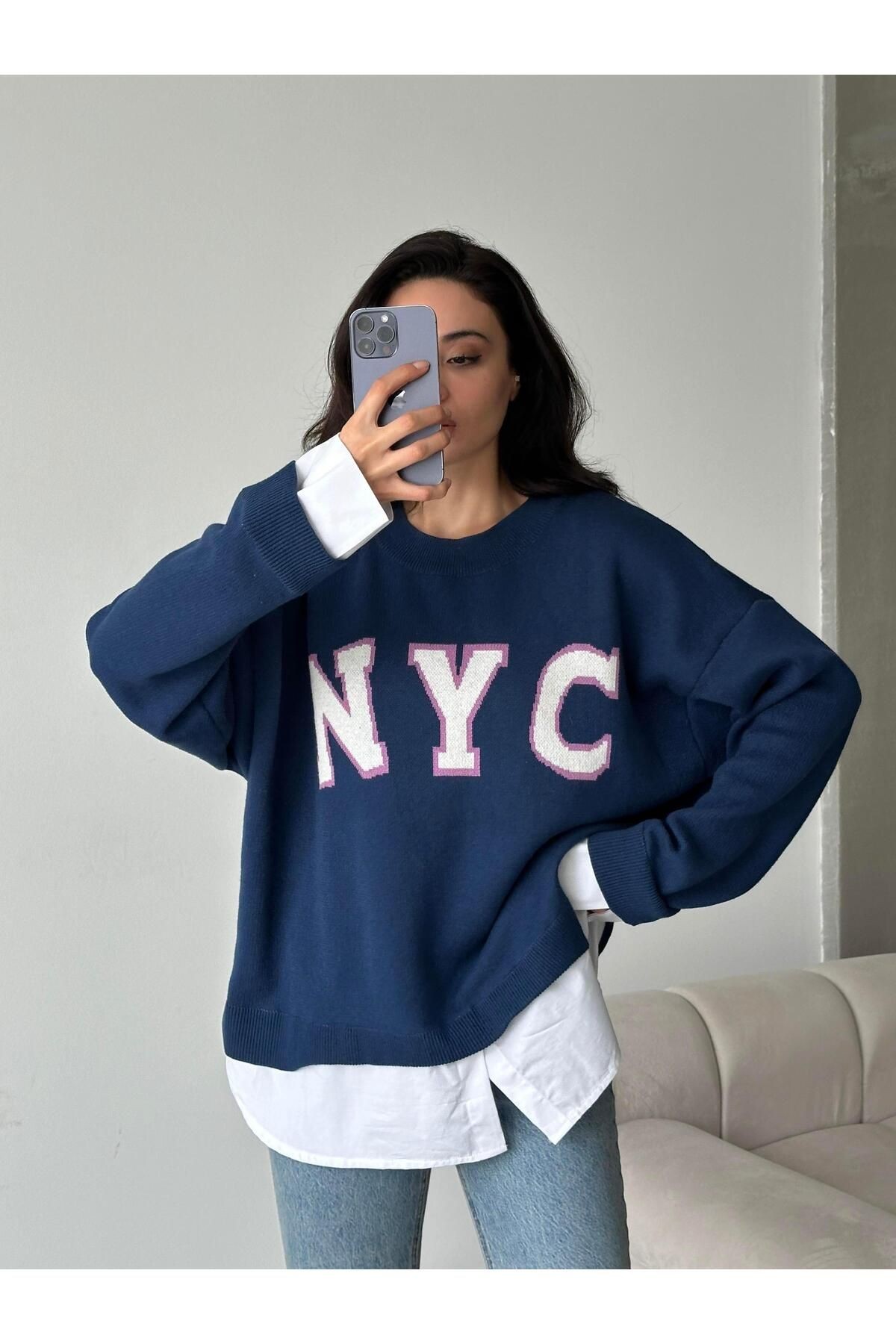 Nyc Gömlekli Birleşik Sweat Lacivert