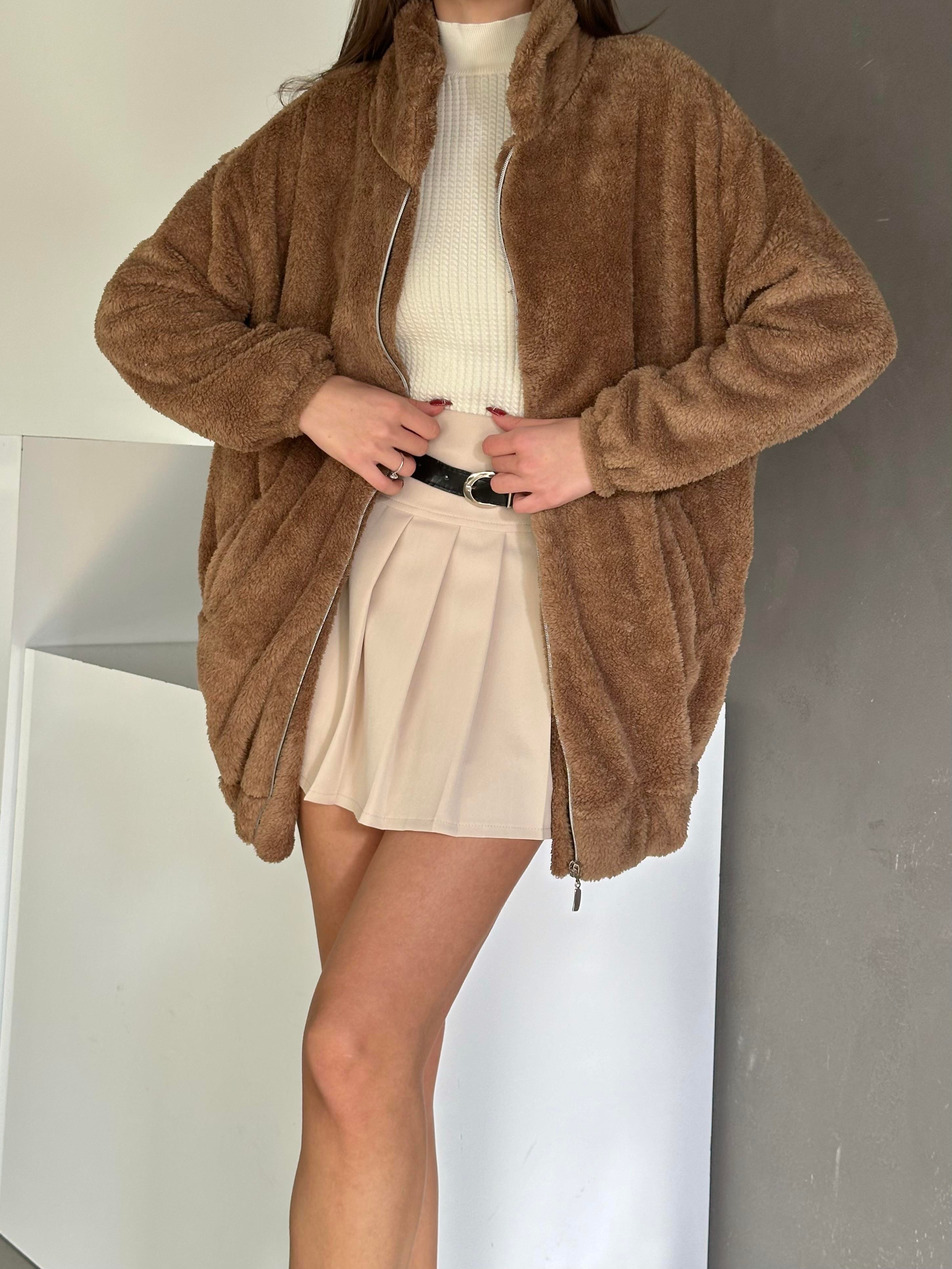 Fermuarlı Cepli Ceket Taba