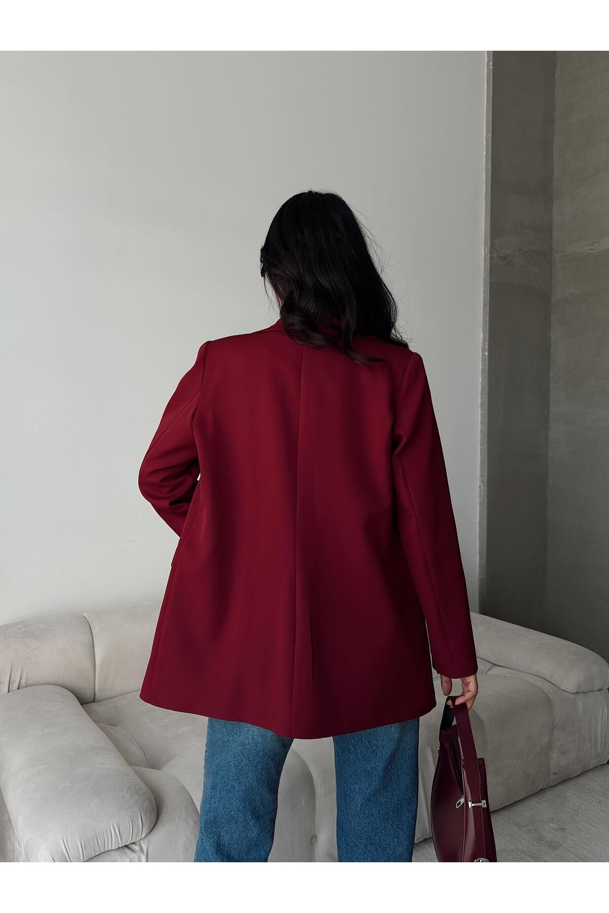 Çift Düğme Blazer Ceket Bordo