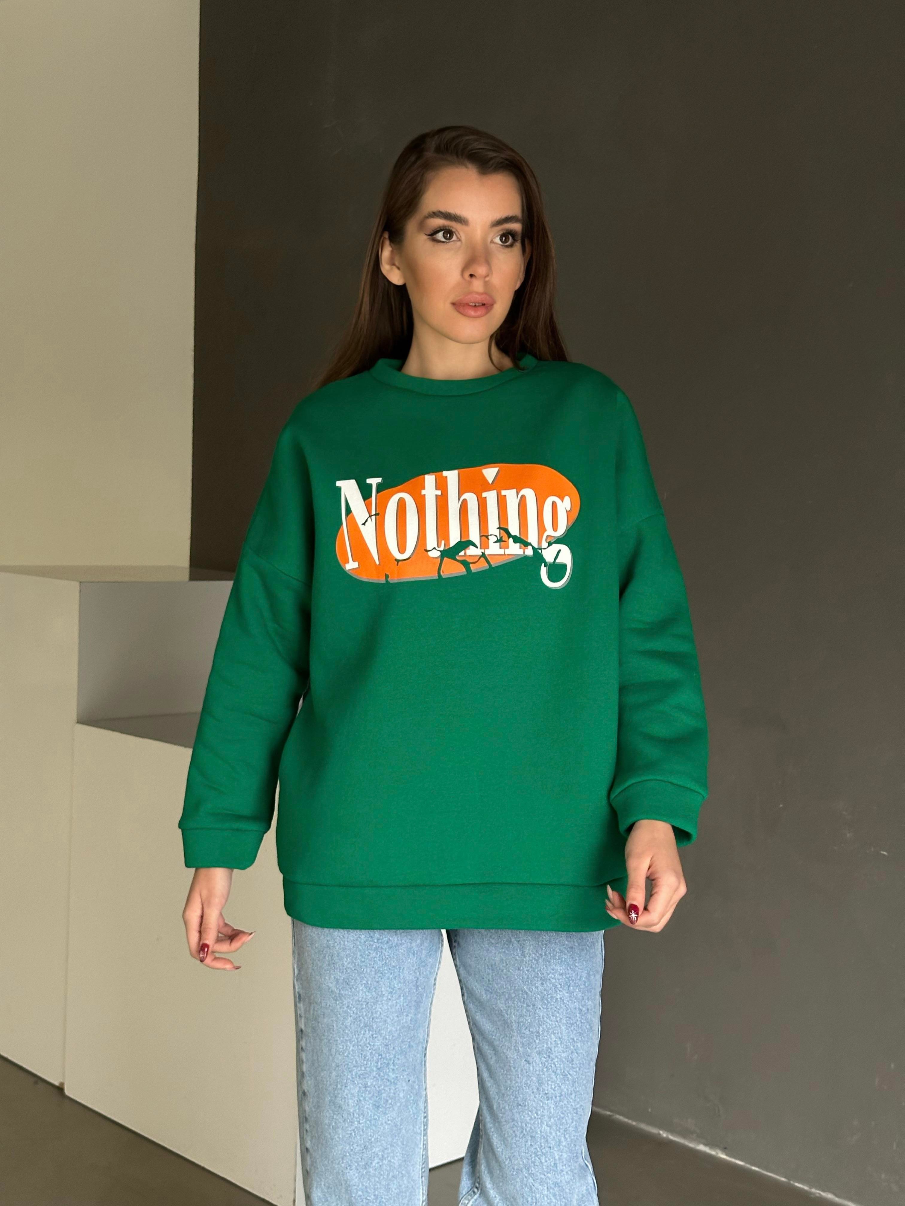 Nothing Baskı 3 İplik Şardonlu Sweatshirt Yeşil