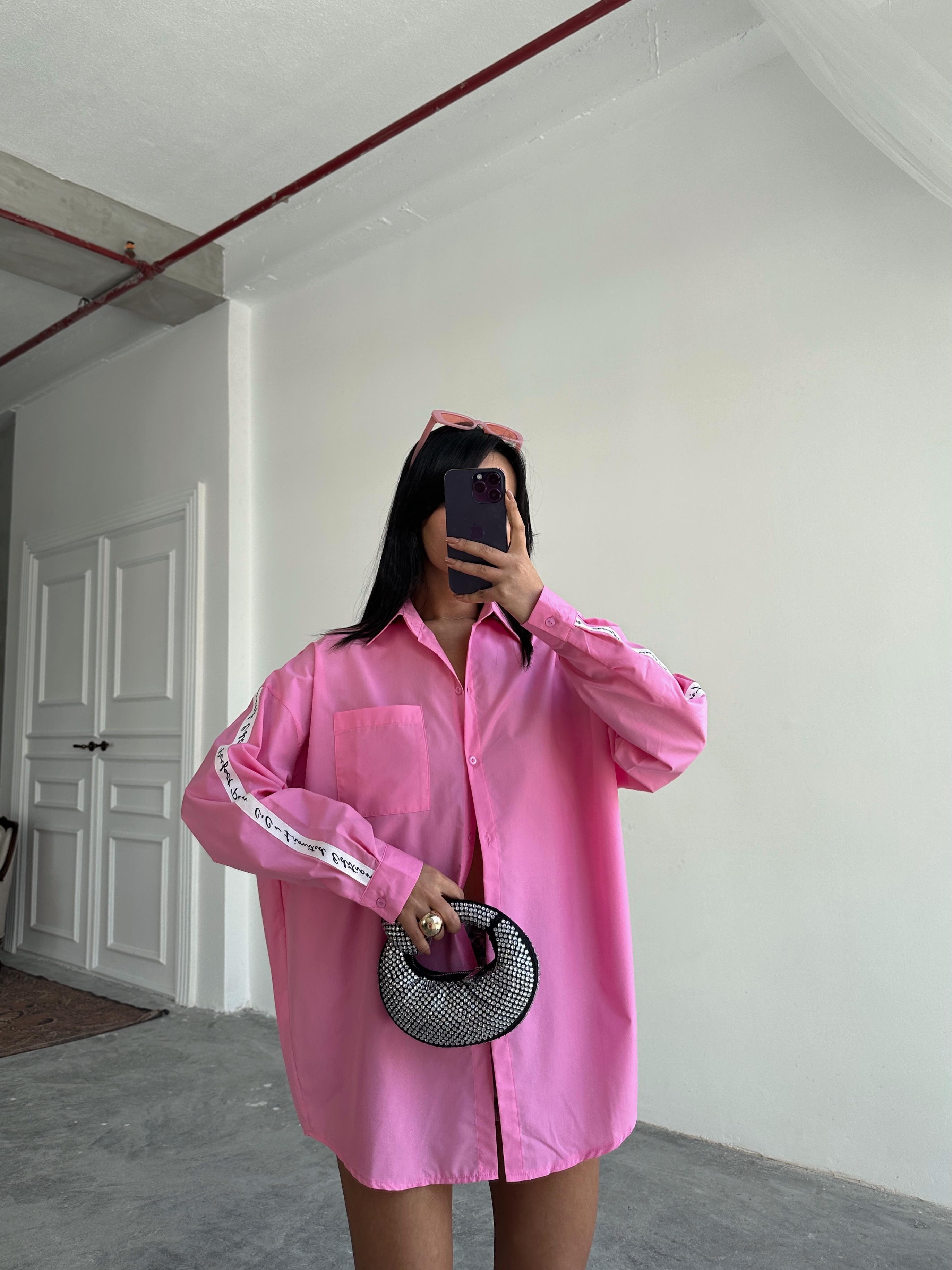 Kol Şerit Detay Gömlek - Pembe