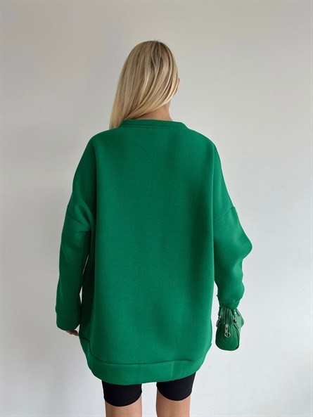 Victory Süzene Nakış Oversize Sweatshirt Yeşil
