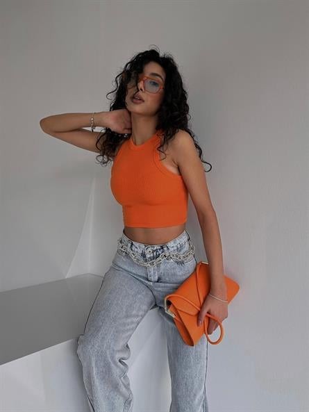 Halter Yaka Fitilli Crop Turuncu