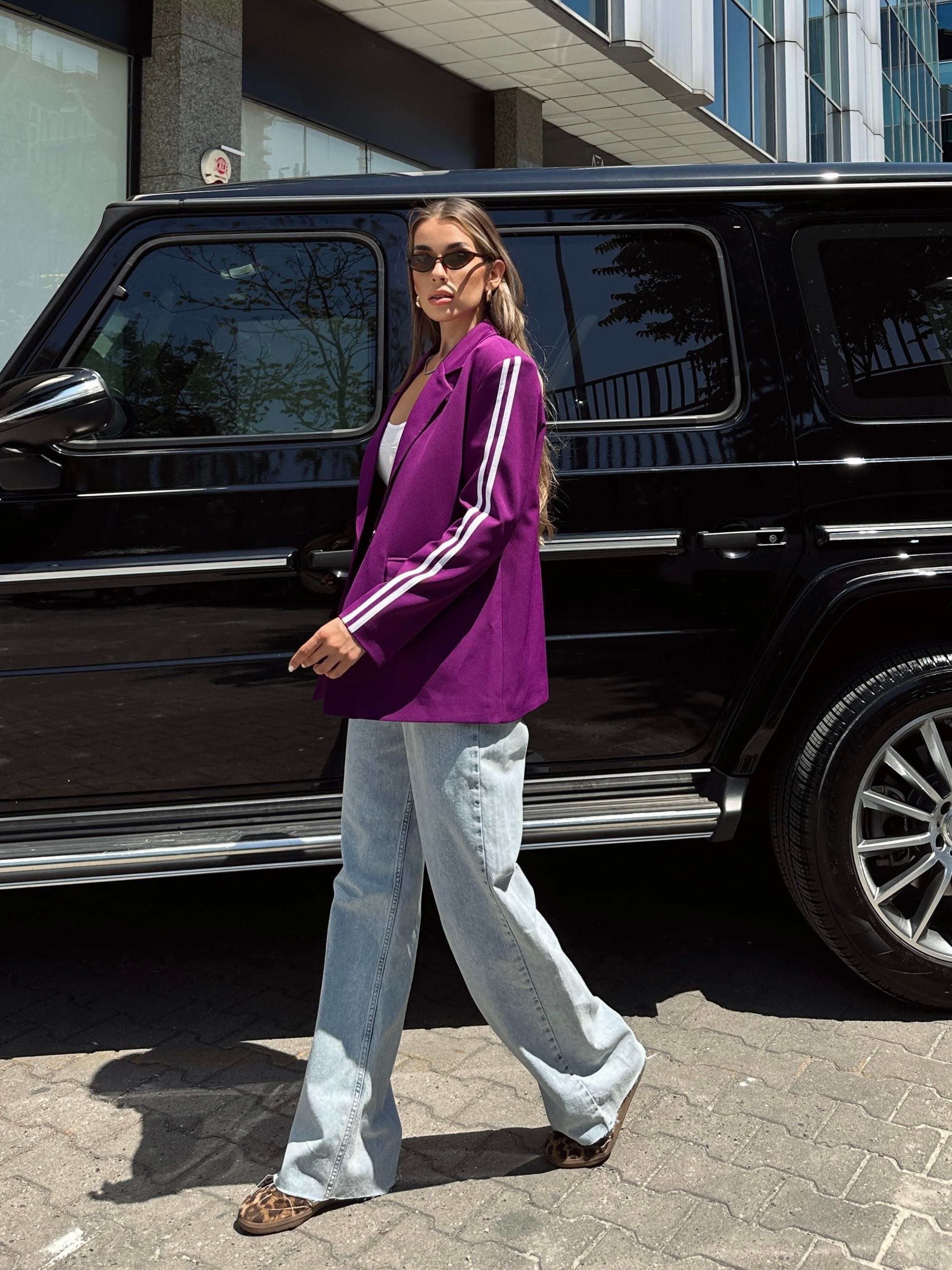 Kol Şeritli Oversize Blazer Ceket Mor