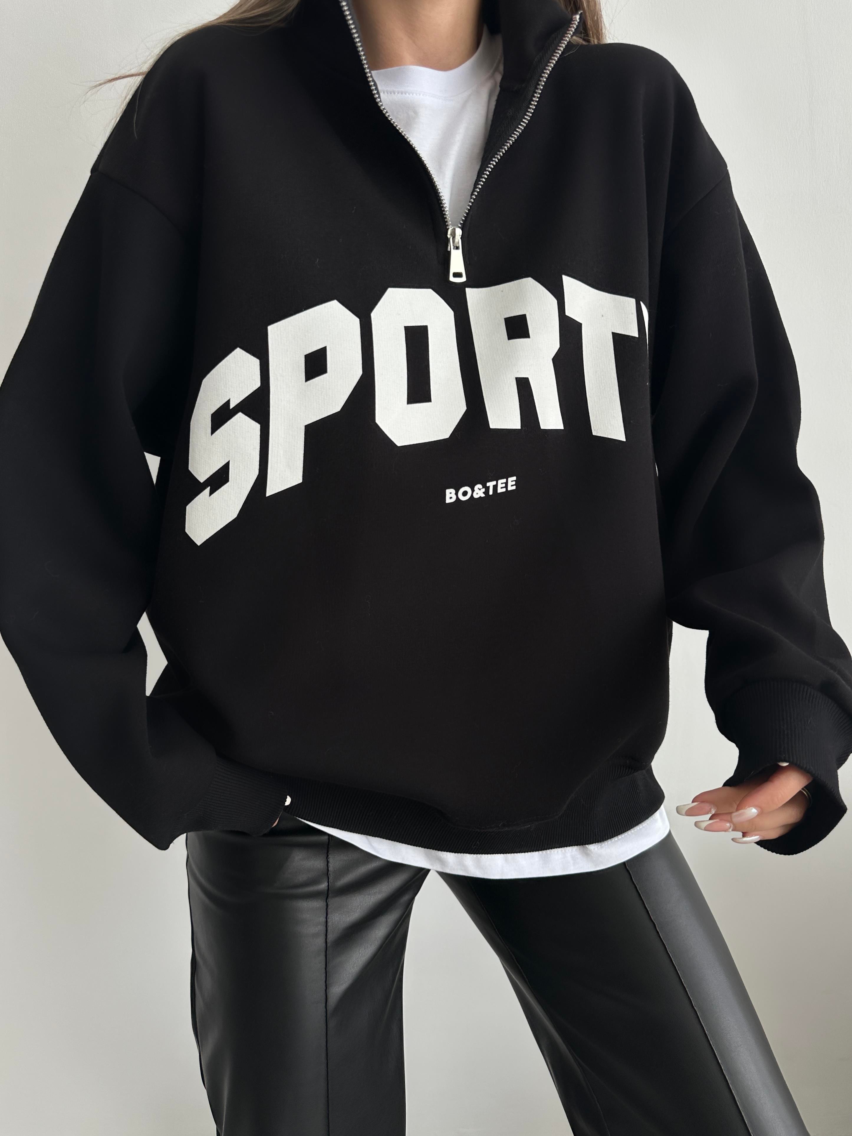 Yarım Fermuar Sporty Sweat Siyah