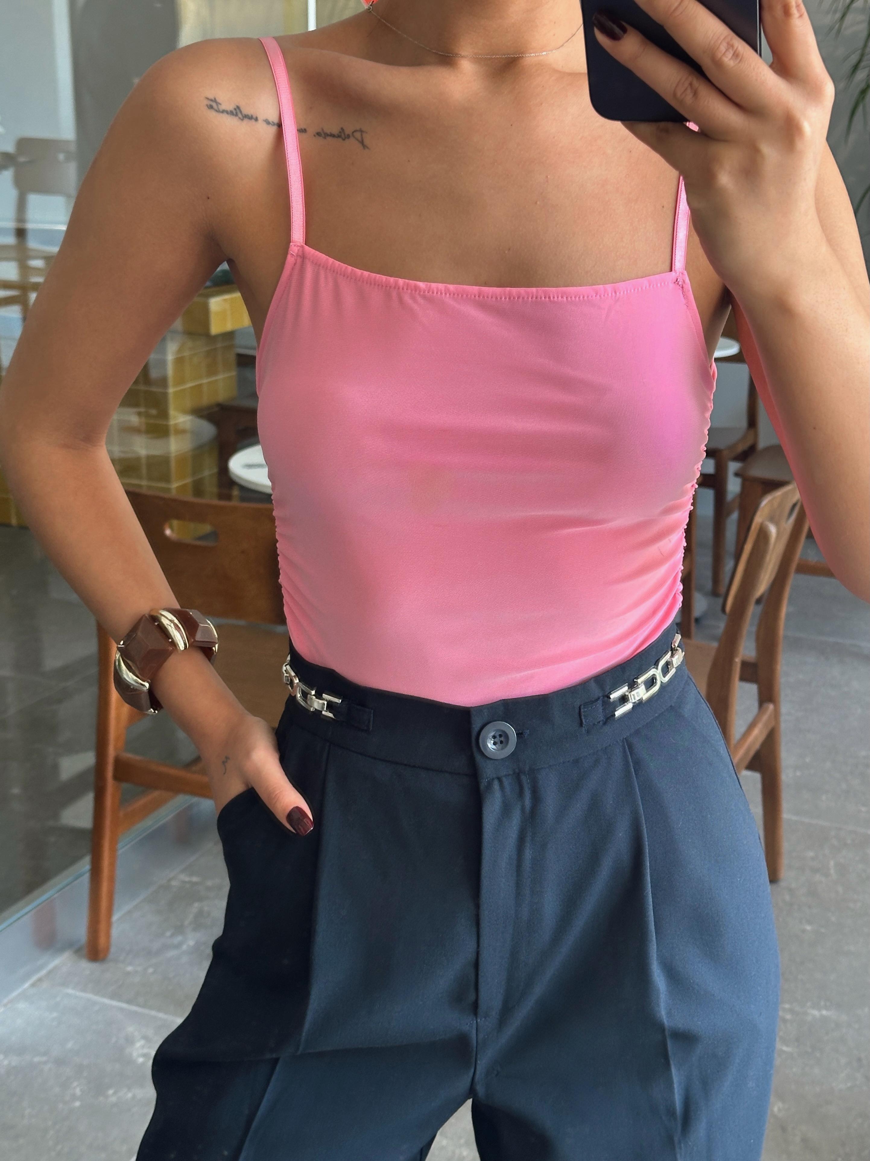 Yan Büzgülü Bodysuit Pembe