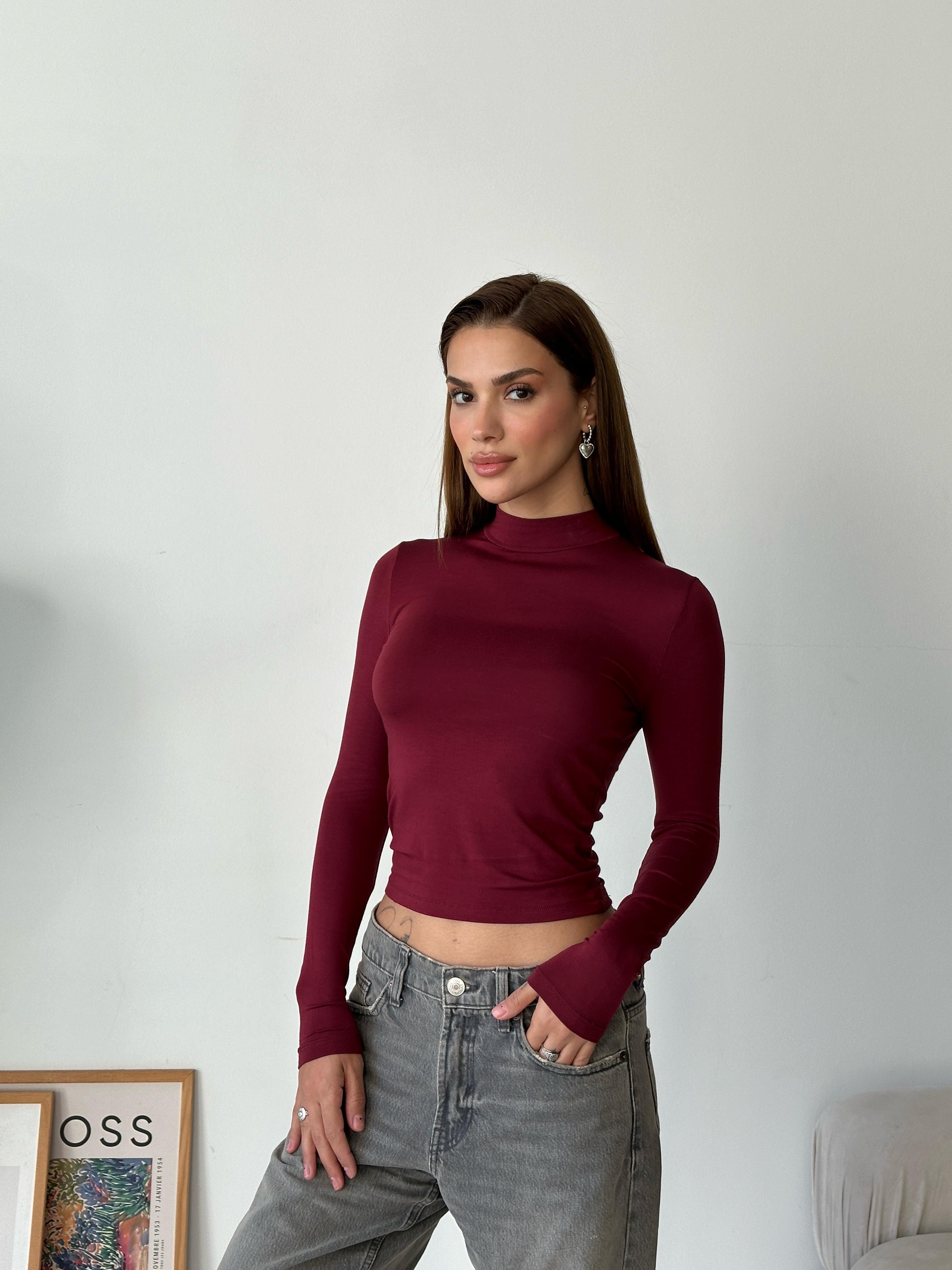 Dik Yaka Balıkçı Bluz Bordo