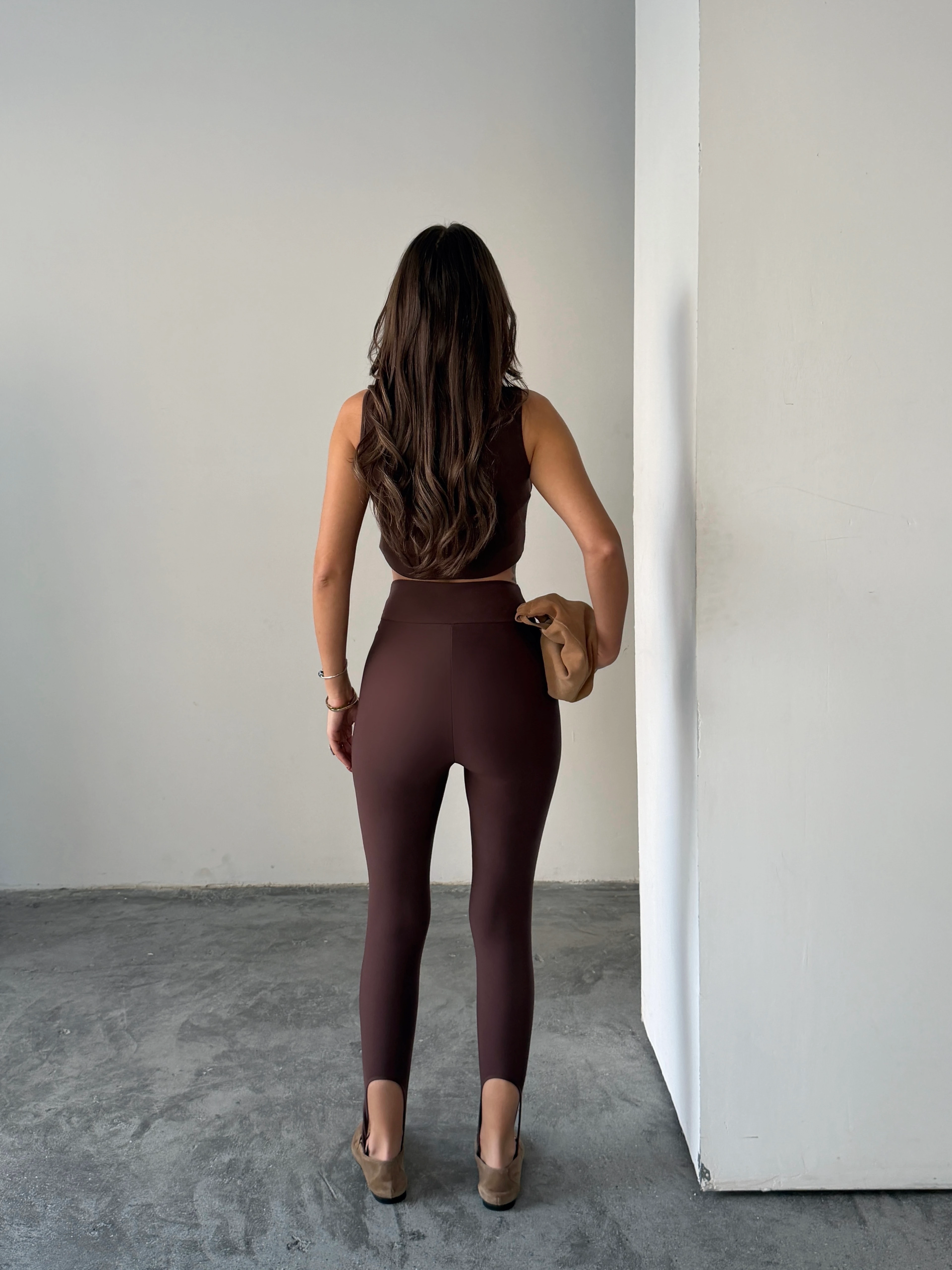 Ayaktan Geçmeli Tayt  - Kahverengi