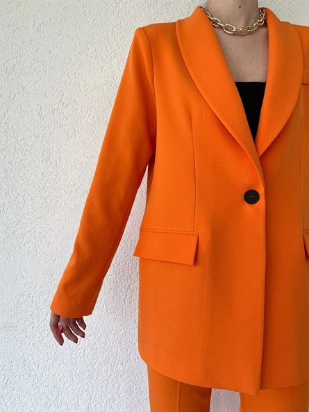 Tek Düğme Astarlı Blazer Ceket Turuncu