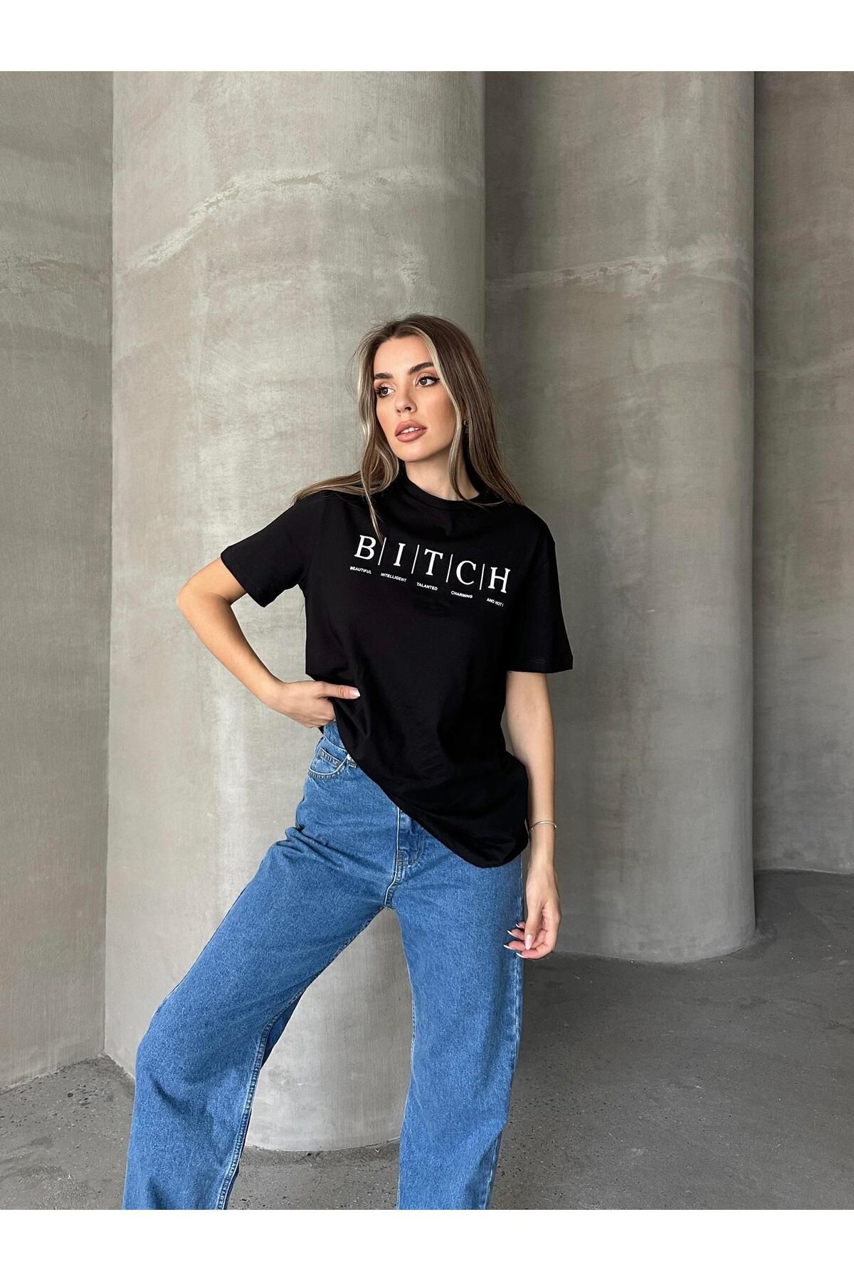 Bitch Baskı Basic T-Shirt Siyah