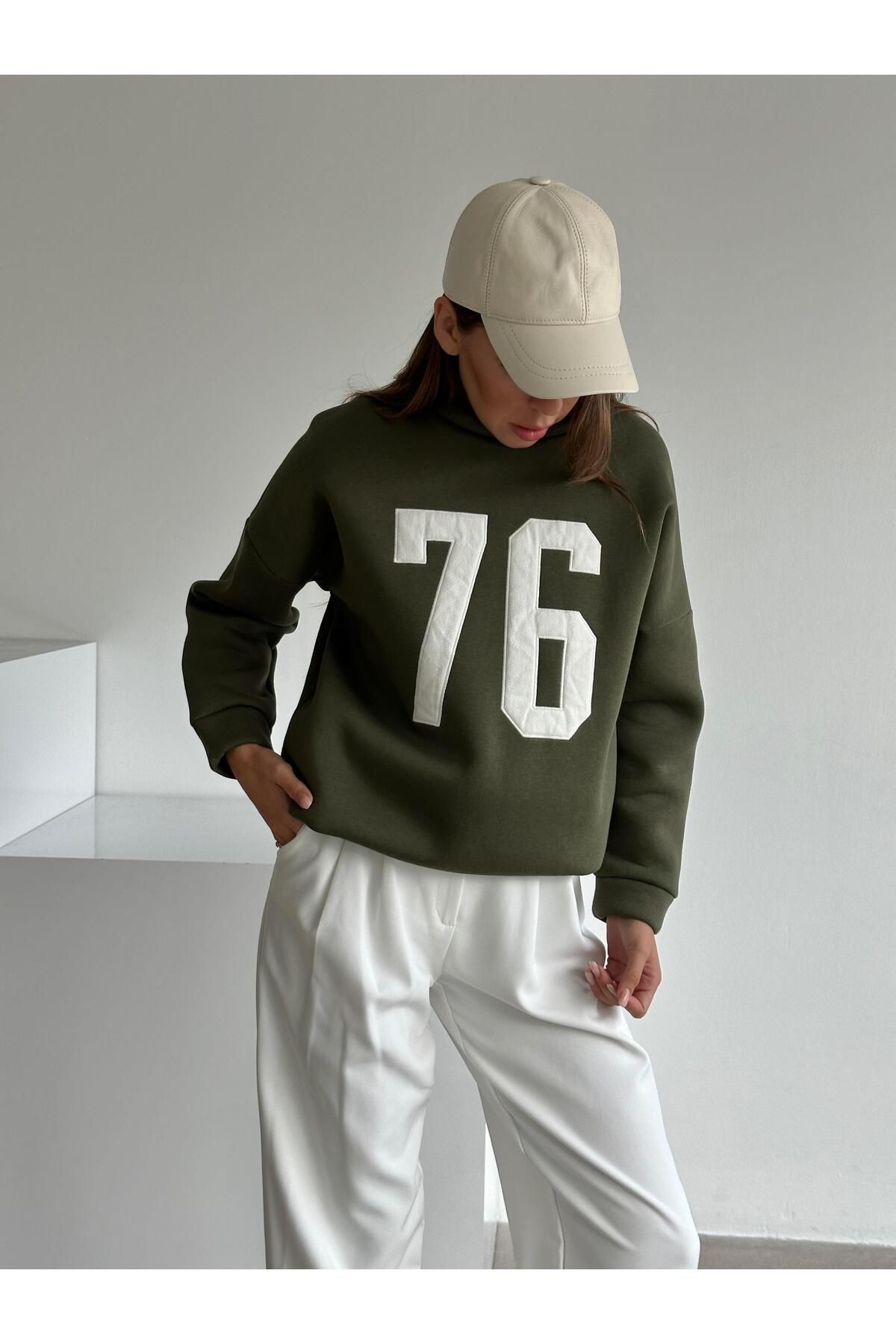 Seventy Six Baskı Sweat Haki Yeşil