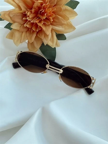 Oval Retro Güneş Gözlüğü Sarı-Kahve