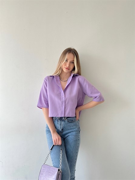 Crop Poplin Gömlek Lila