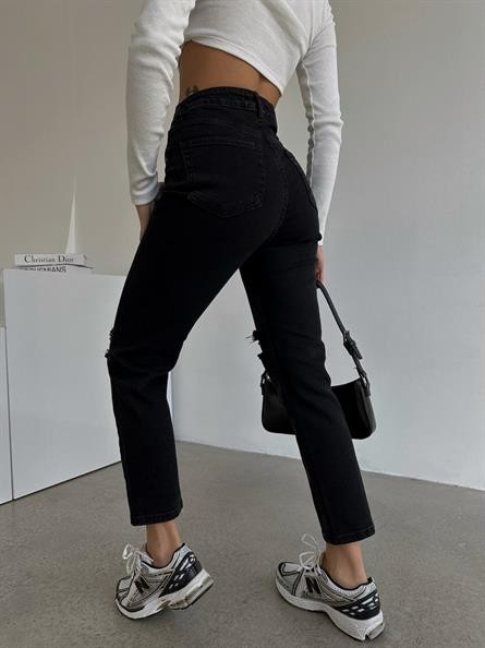 Distressed Mom Jean Siyah