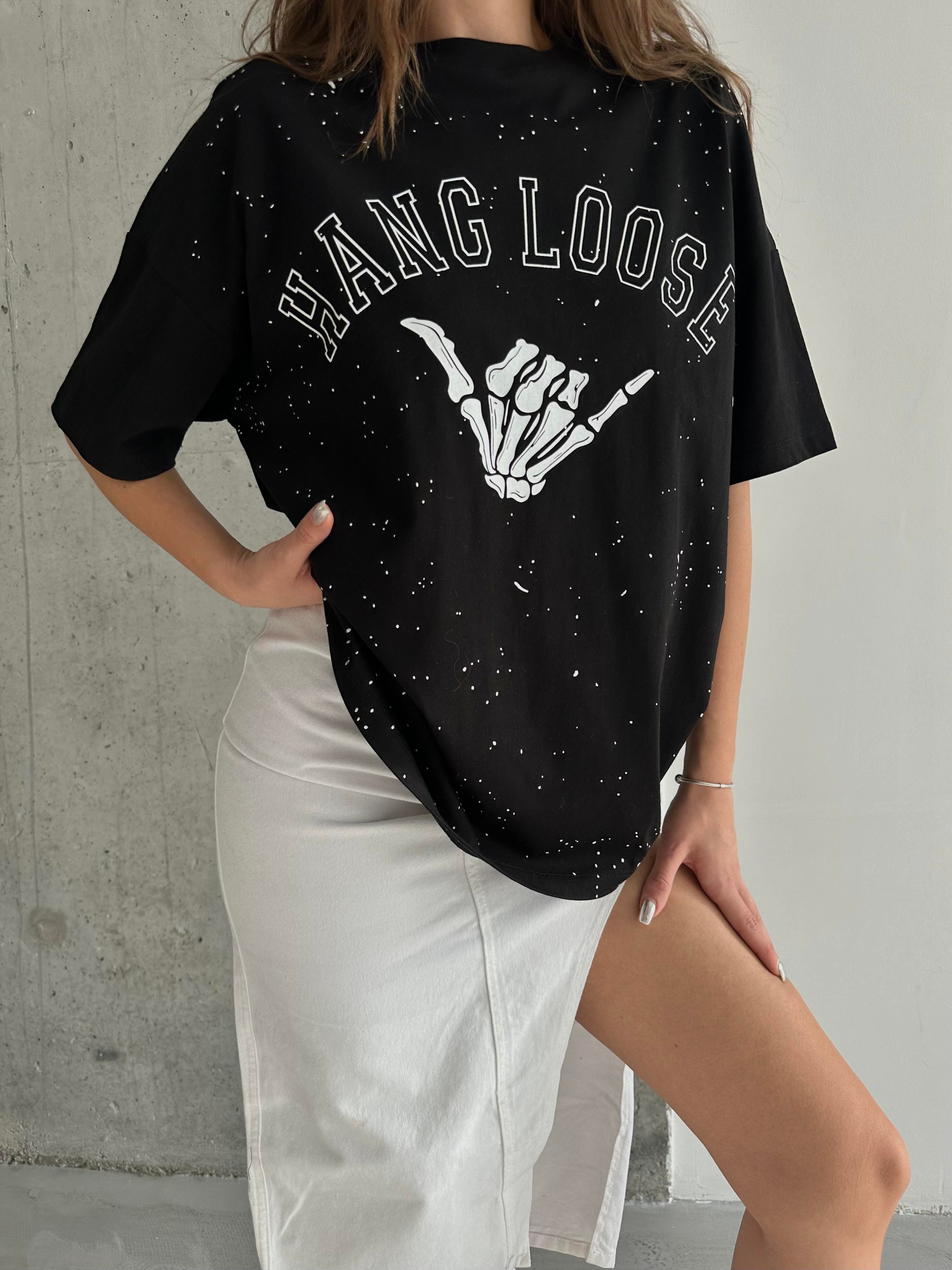 Hang Loose Baskılı Tshirt Siyah