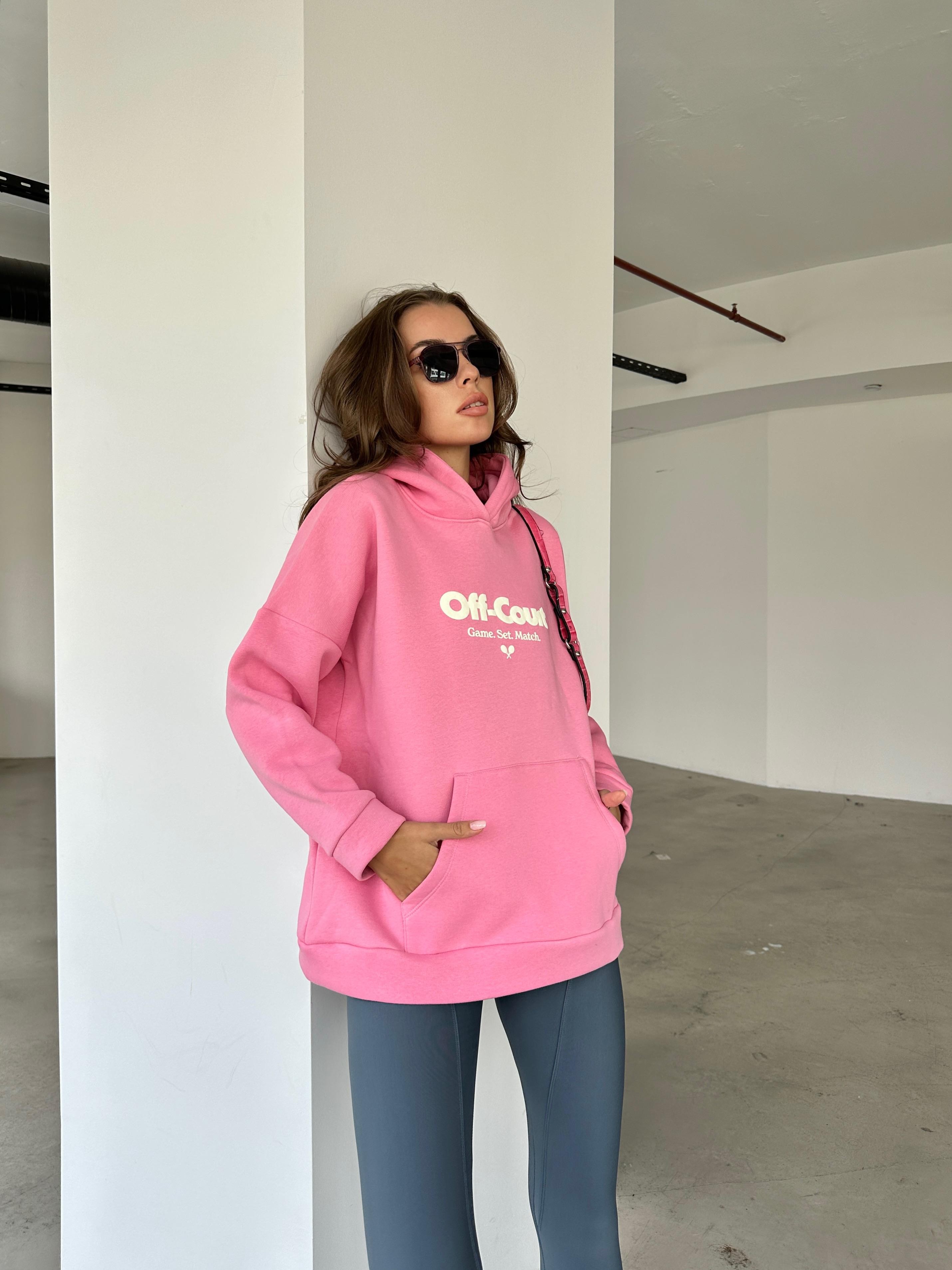 Off Court Baskı Kapüşonlu Sweat Pembe