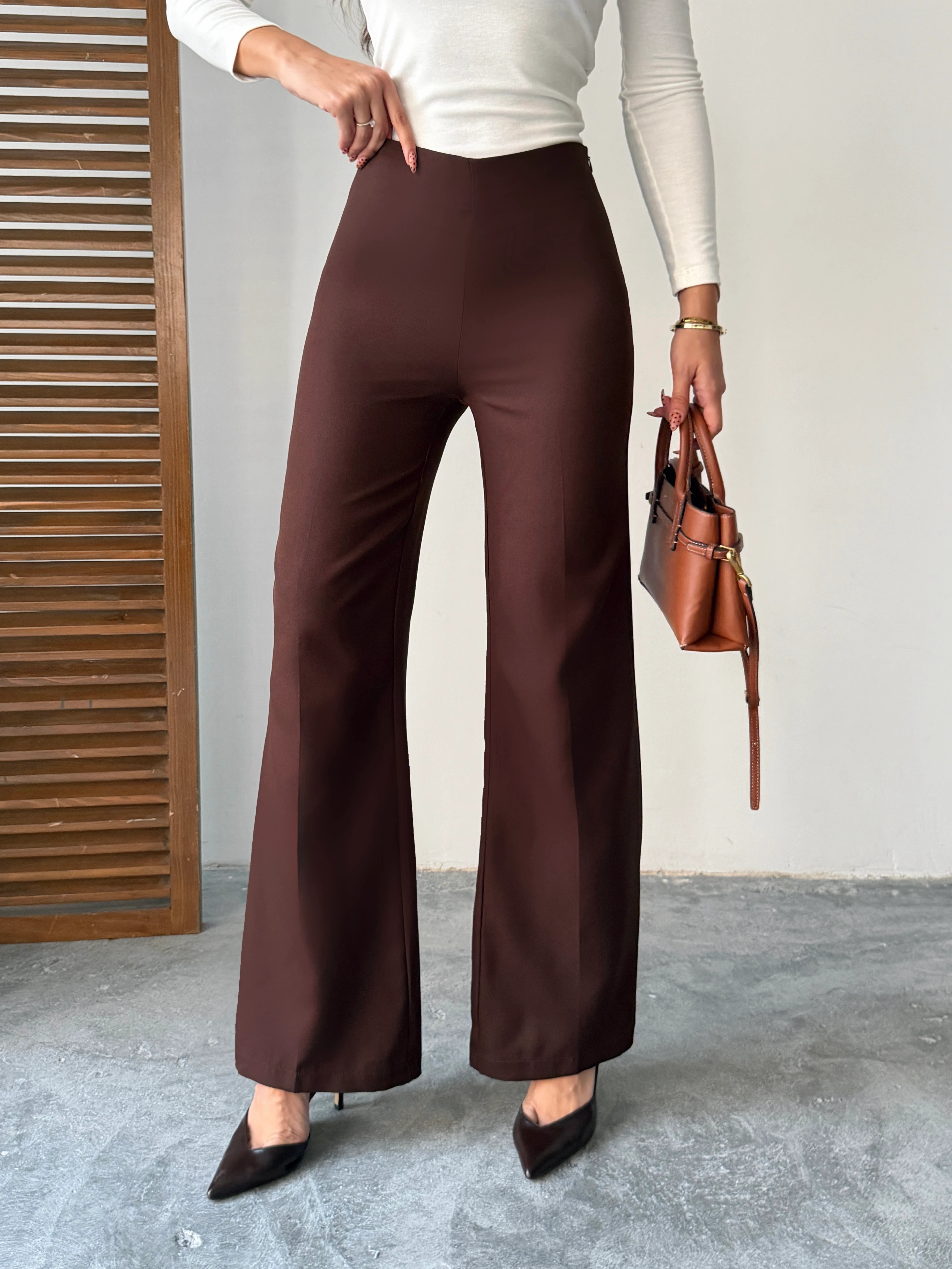 Gizli Fermuarlı Pantolon - Kahve