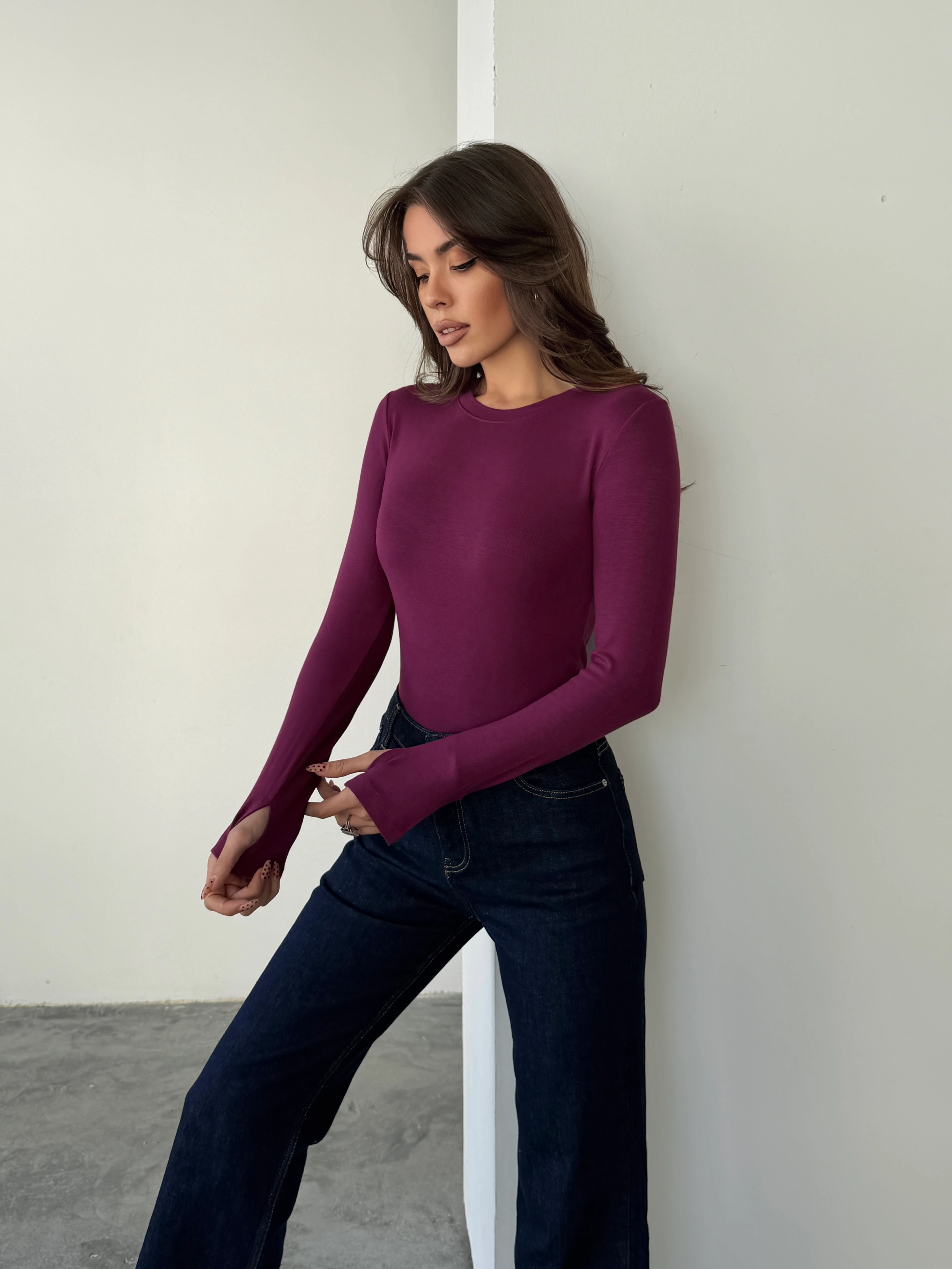 Parmak Geçirmeli Bluz - Mürdüm