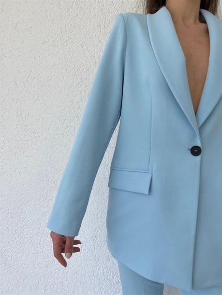 Tek Düğme Astarlı Blazer Ceket Bebe Mavi