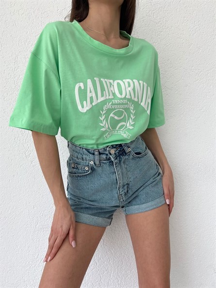 California Bisiklet Yaka Basic Pastel yeşil