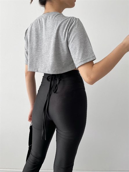 Bisiklet Yaka Croptop Gri