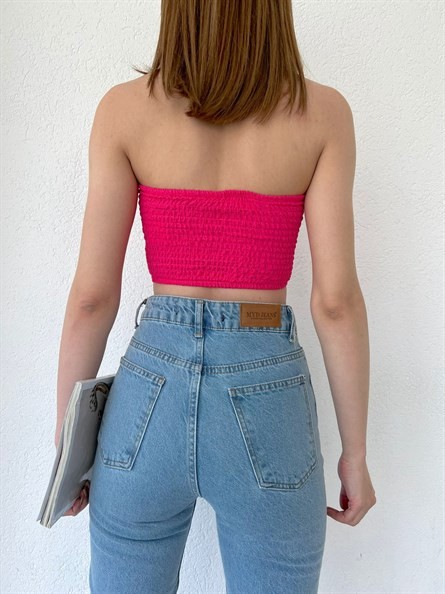 Drapeli Gofre Straplez Crop Fuşya