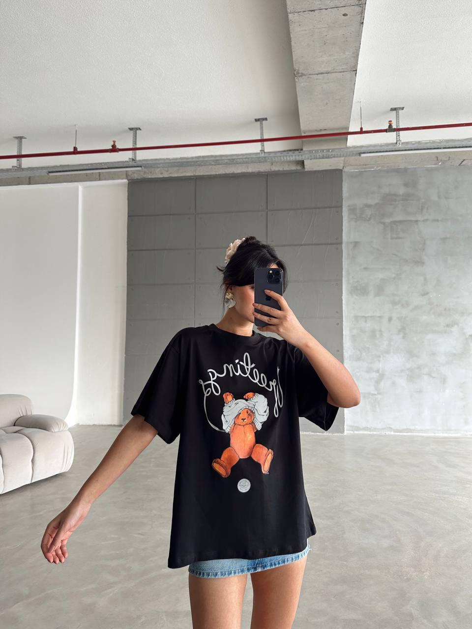 Bear Baskılı Basic - Black