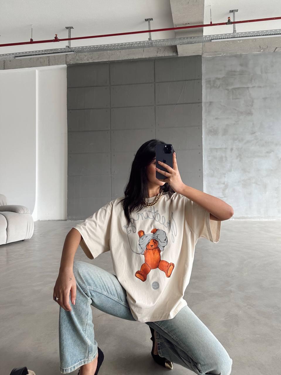 Bear Baskılı Basic - Bej