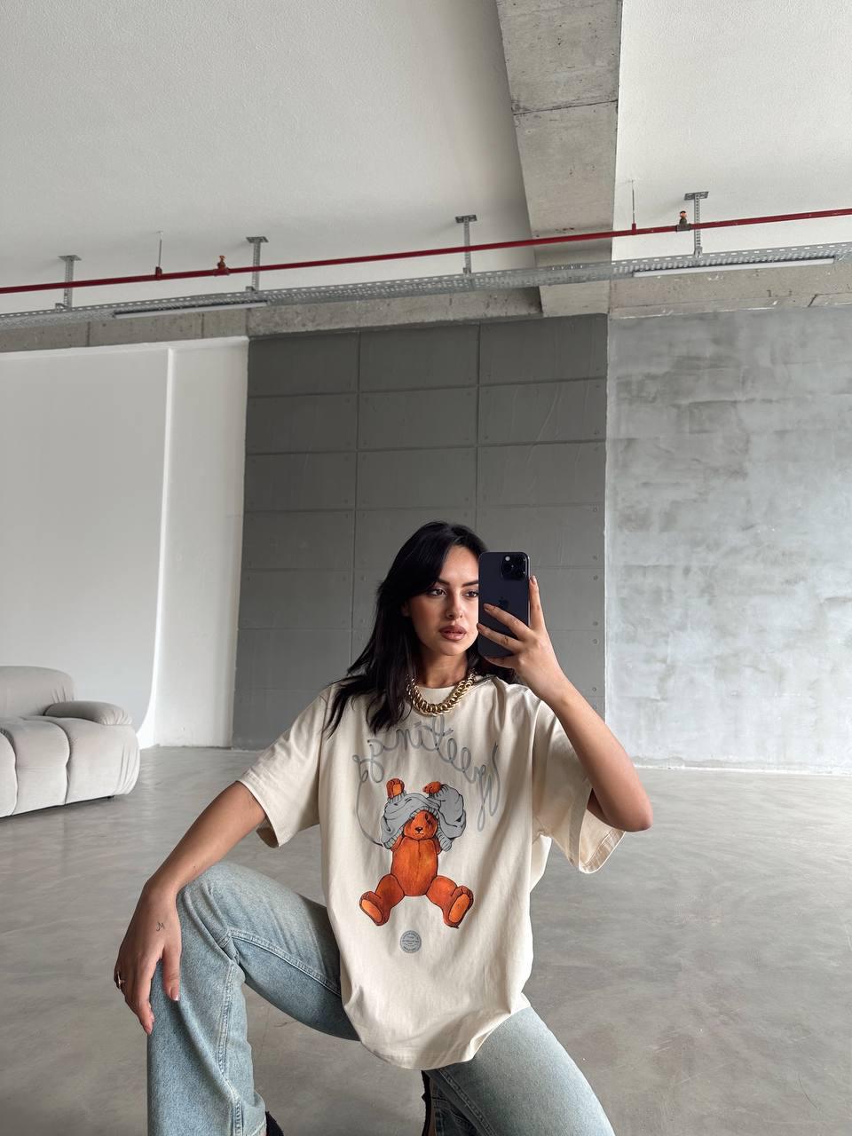 Bear Baskılı Basic - Bej