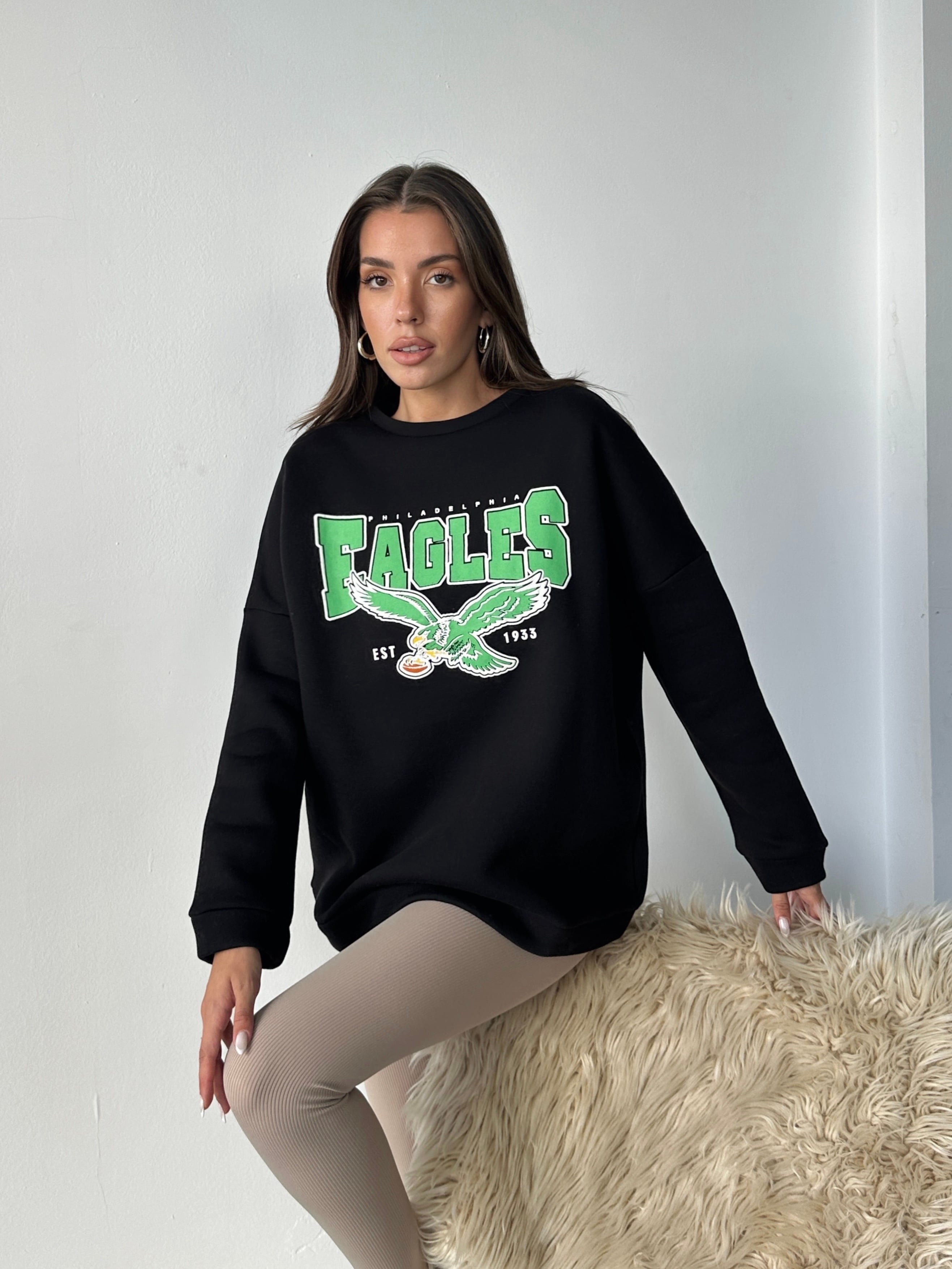 Eagles Üç İplik Oversize Sweat Siyah