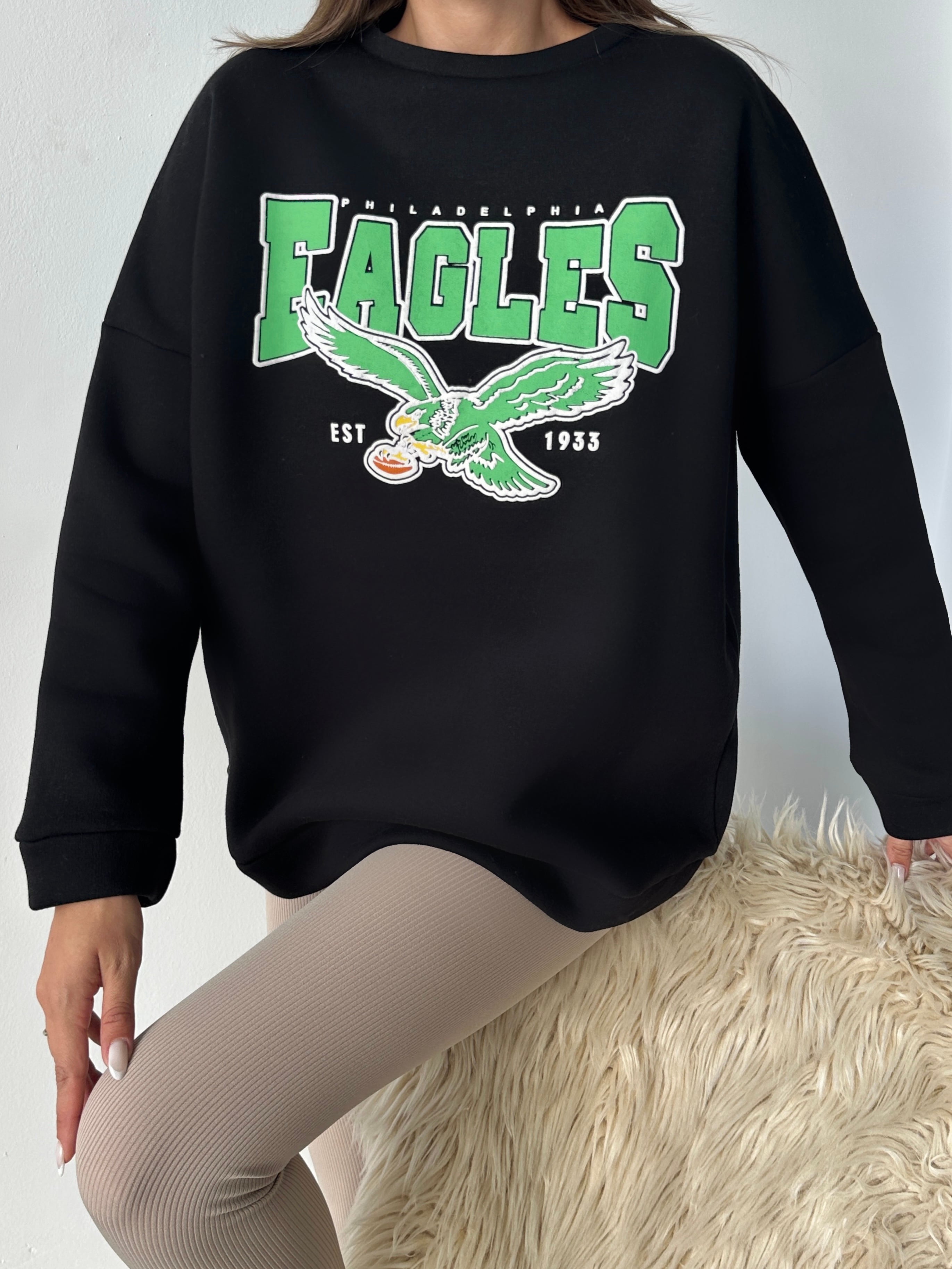 Eagles Üç İplik Oversize Sweat Siyah