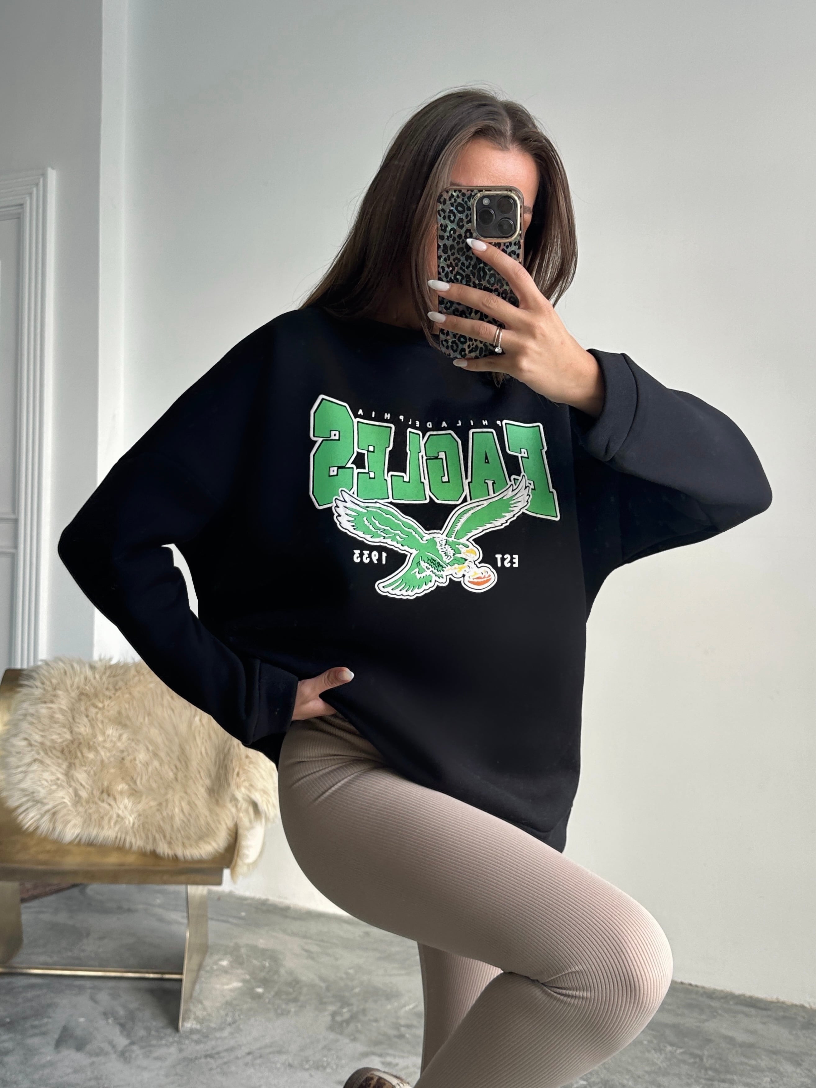 Eagles Üç İplik Oversize Sweat Siyah