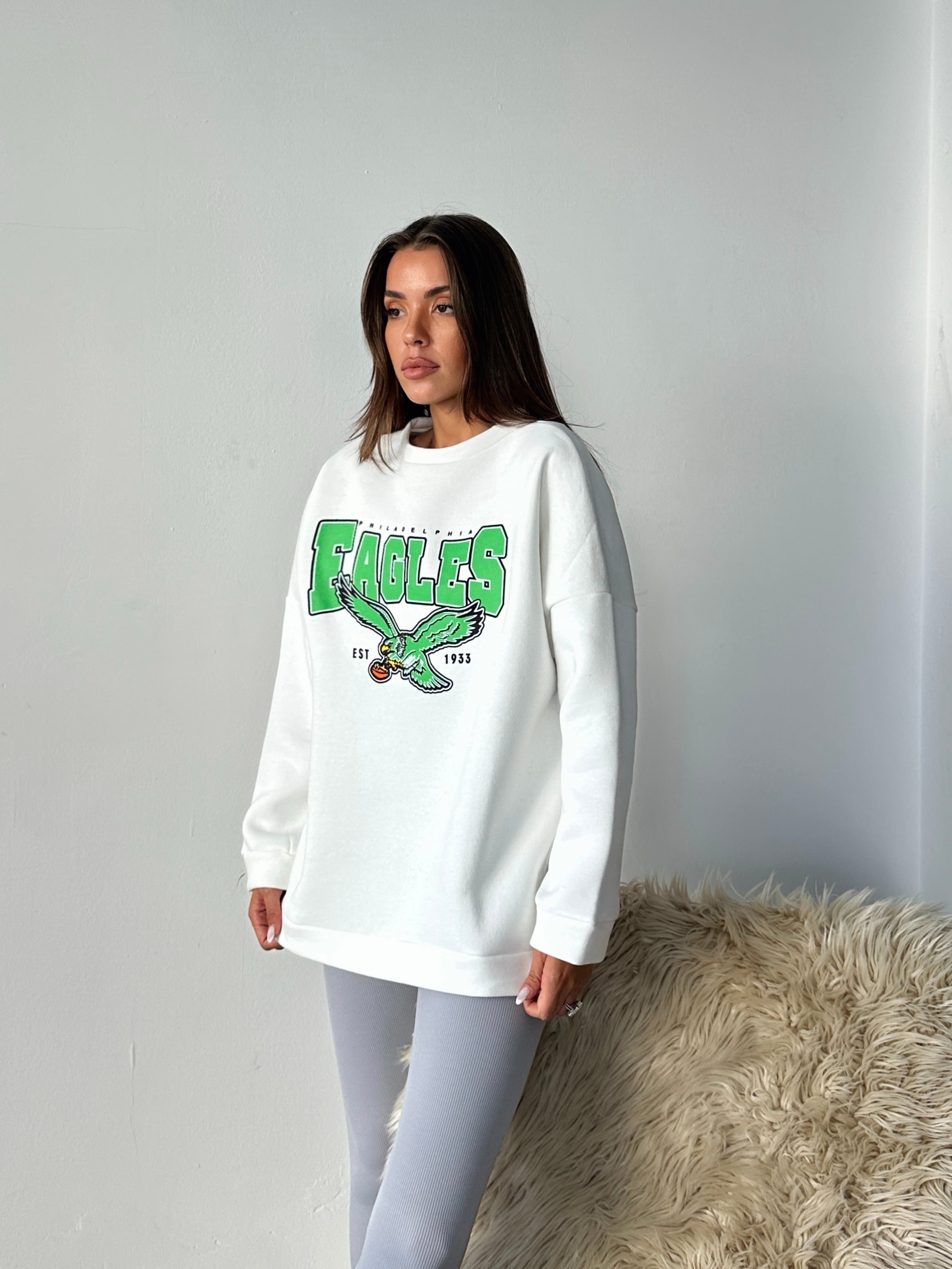 Eagles Üç İplik Oversize Sweat Beyaz