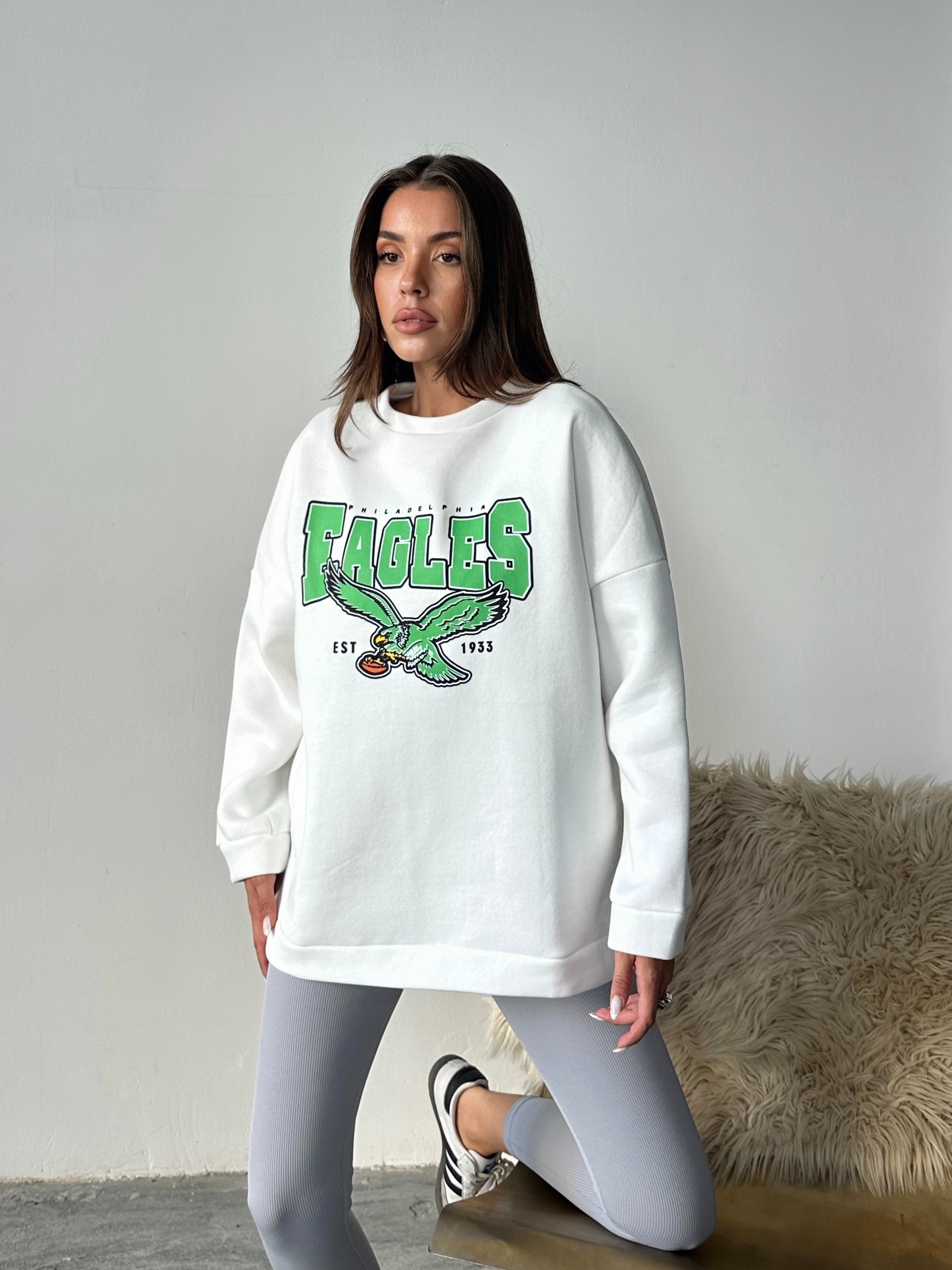 Eagles Üç İplik Oversize Sweat Beyaz