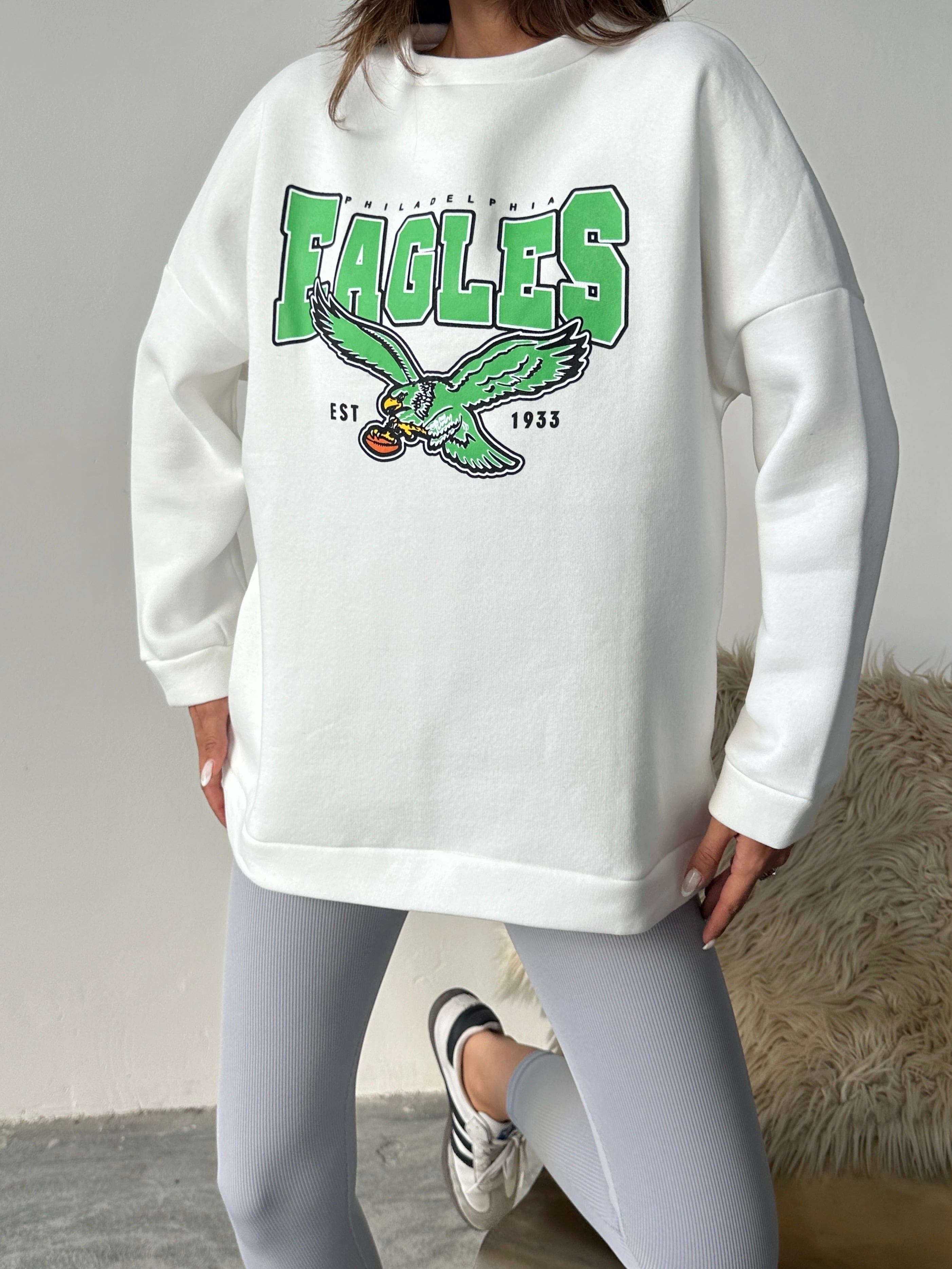 Eagles Üç İplik Oversize Sweat Beyaz