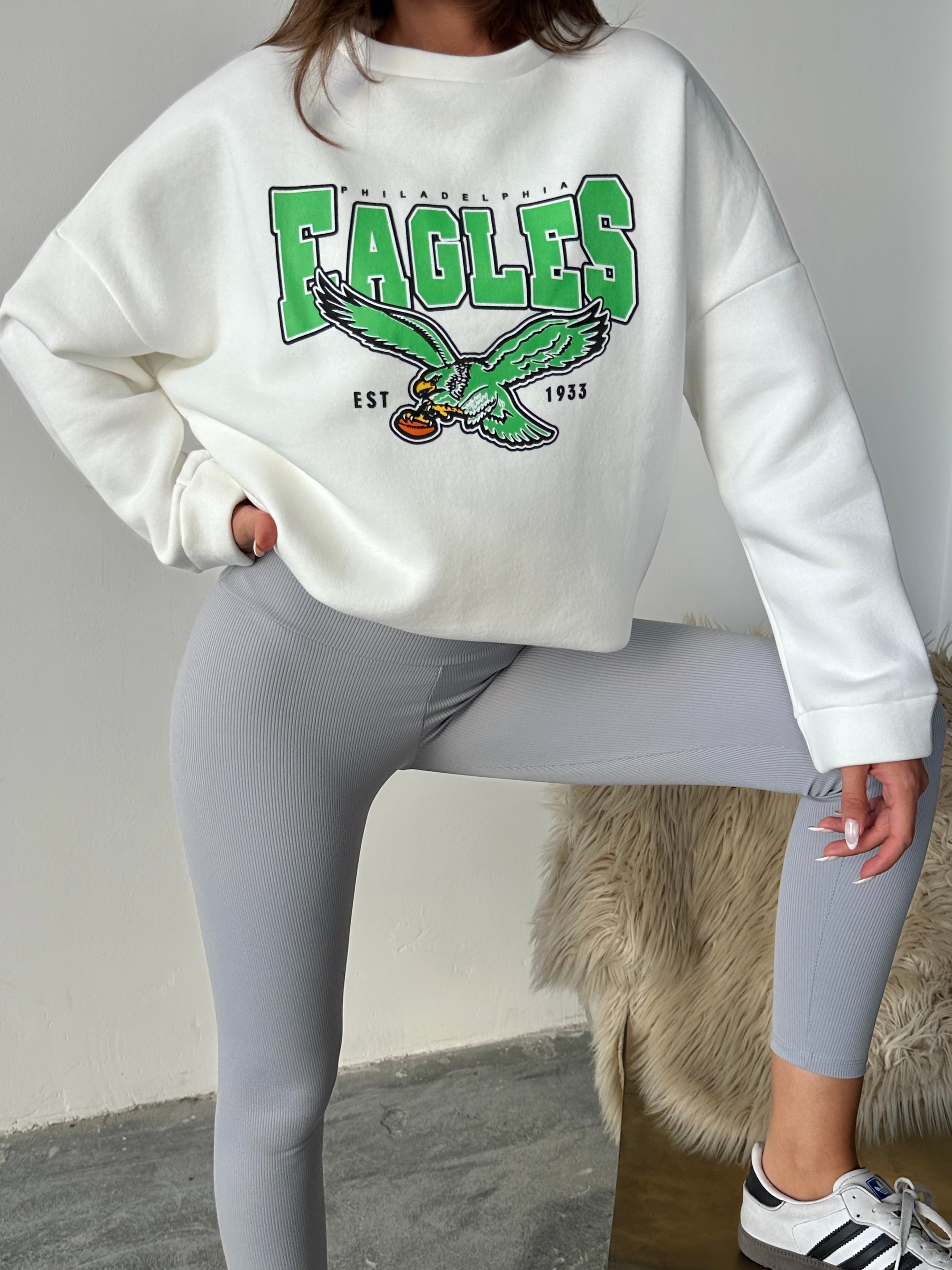 Eagles Üç İplik Oversize Sweat Beyaz