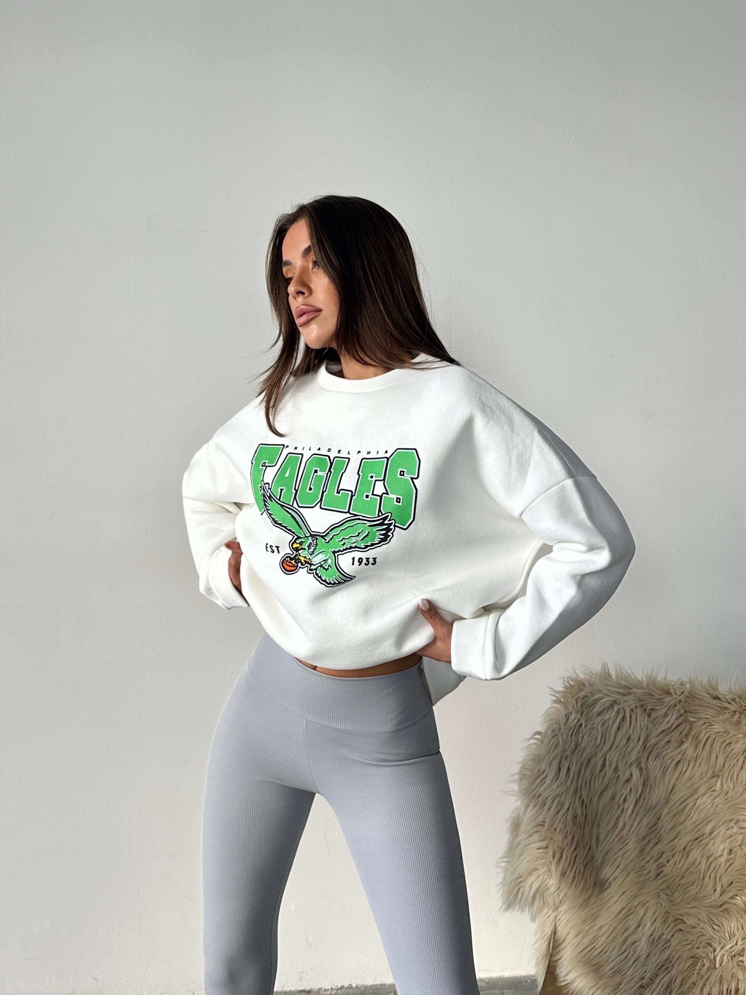 Eagles Üç İplik Oversize Sweat Beyaz
