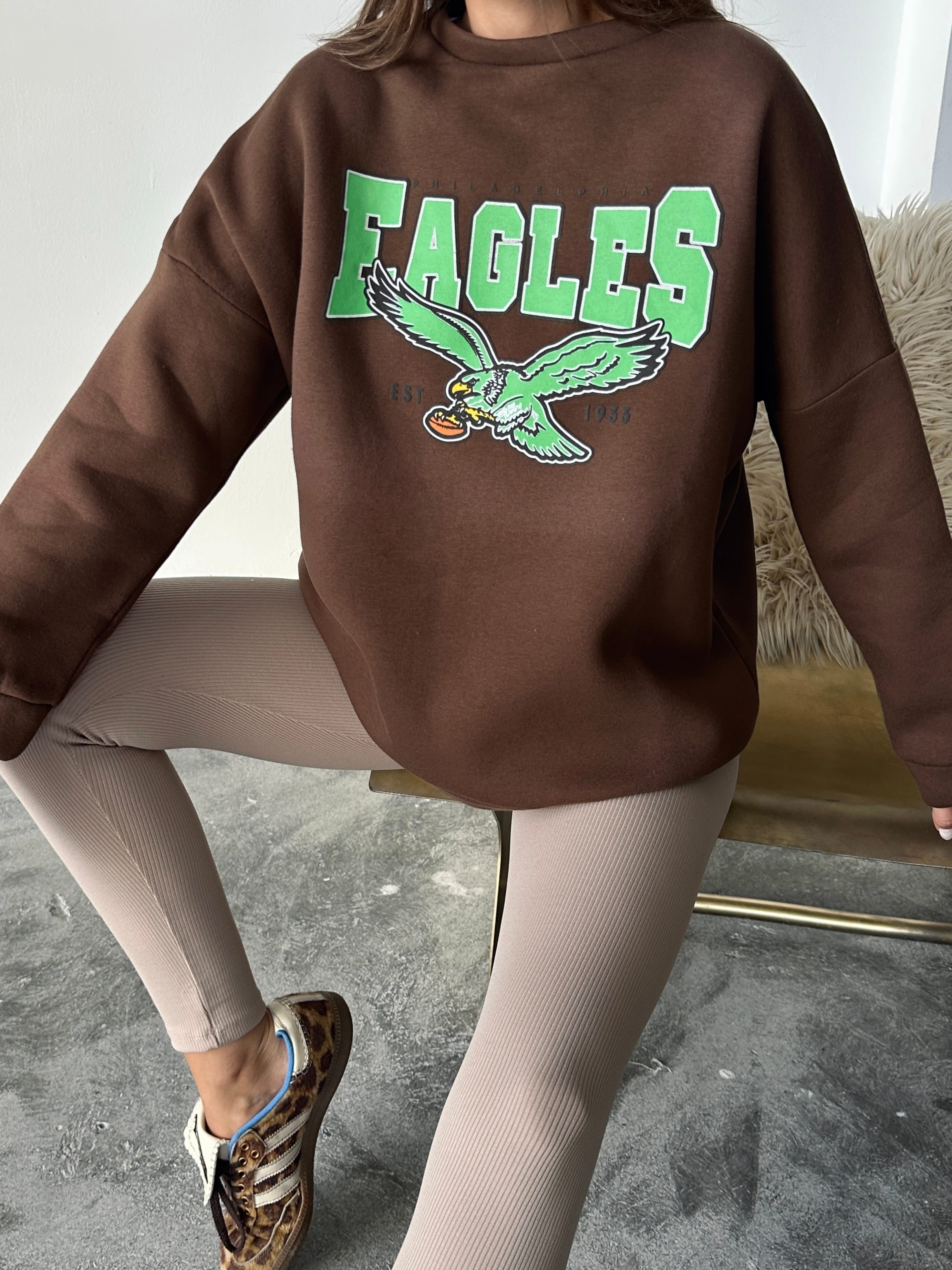 Eagles Üç İplik Oversize Sweat Kahverengi
