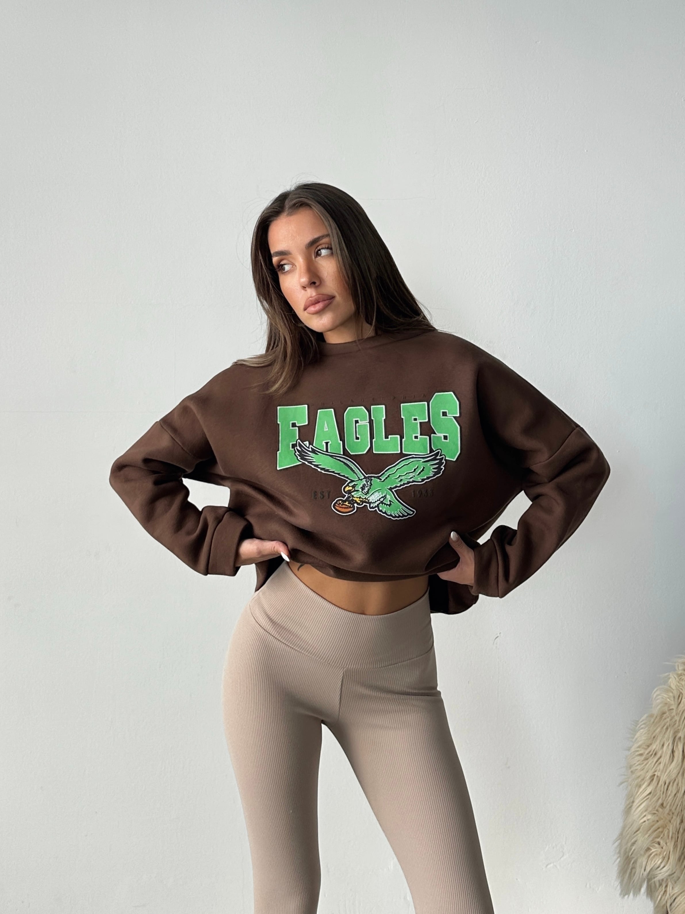 Eagles Üç İplik Oversize Sweat Kahverengi