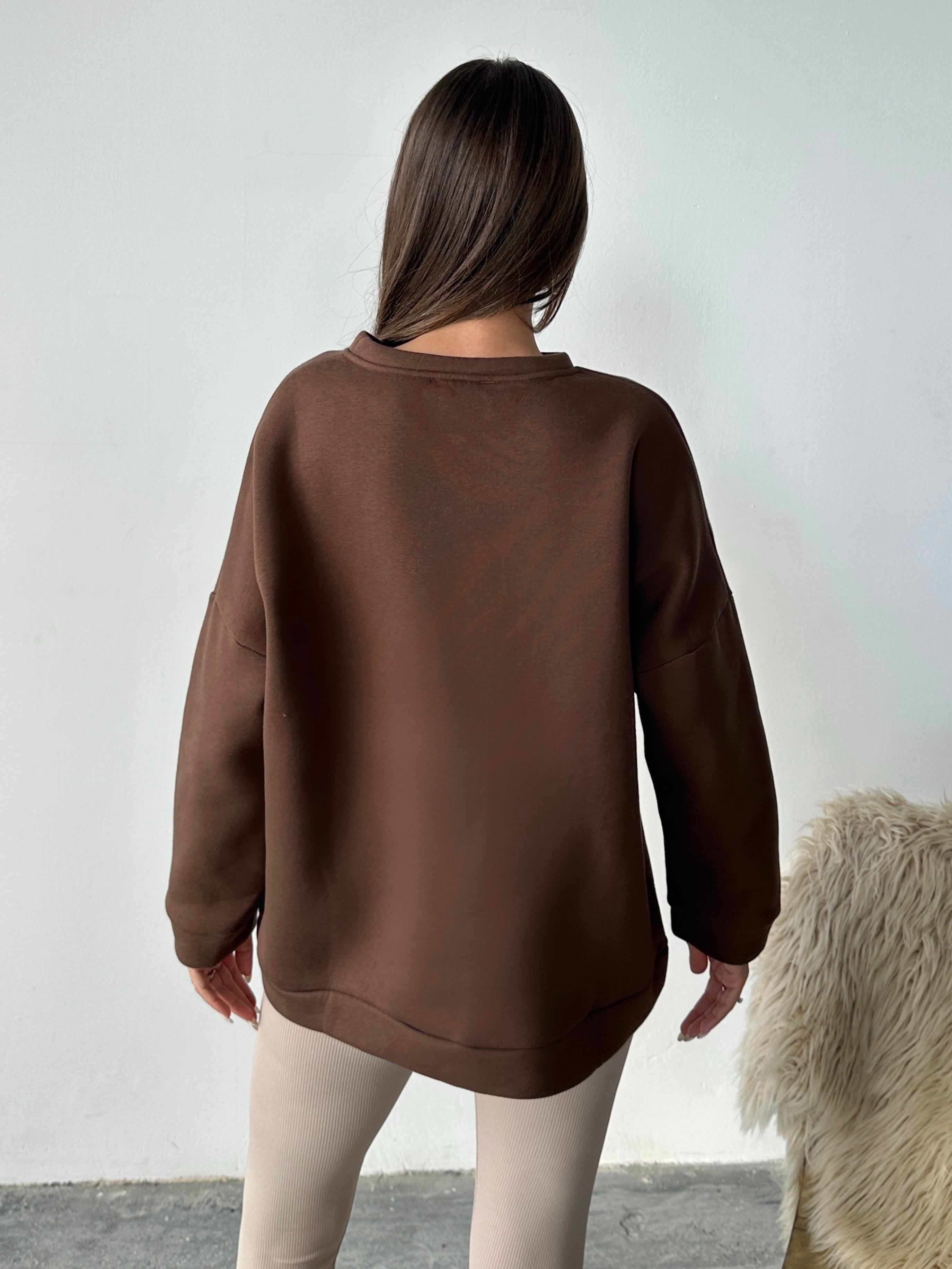Eagles Üç İplik Oversize Sweat Kahverengi