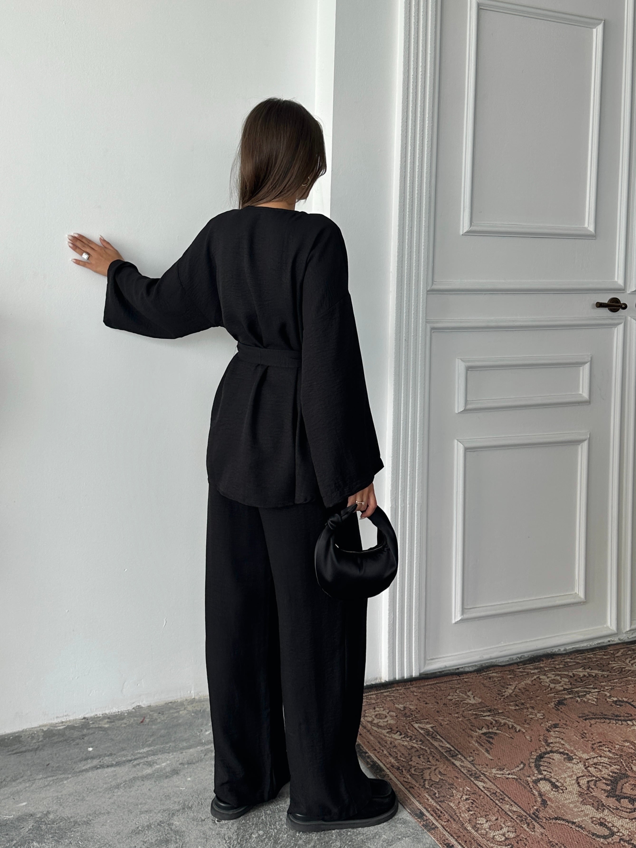 Düğme Detay Kuşaklı Kimono Takım