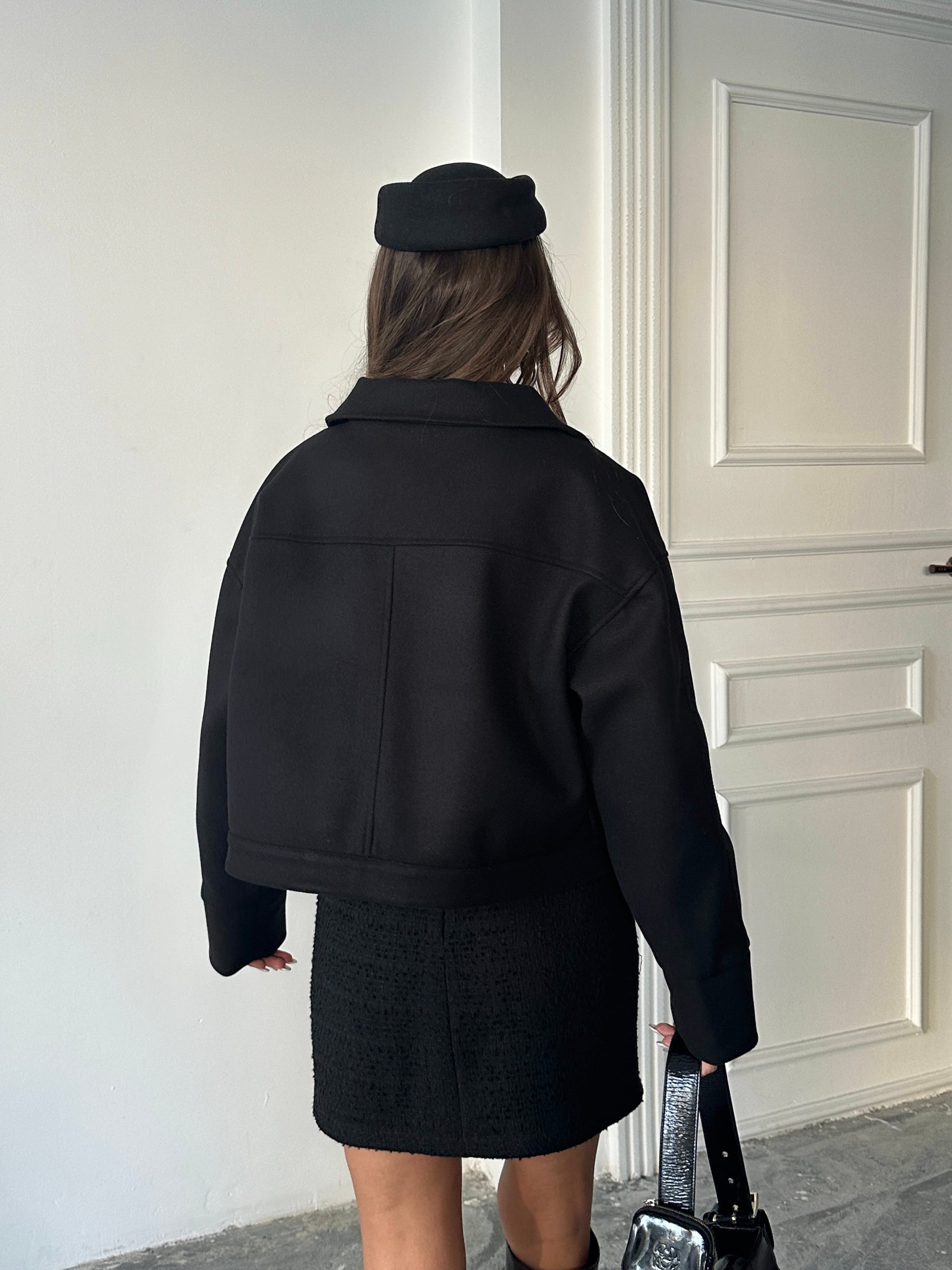 Kaşe Crop Mont - Black
