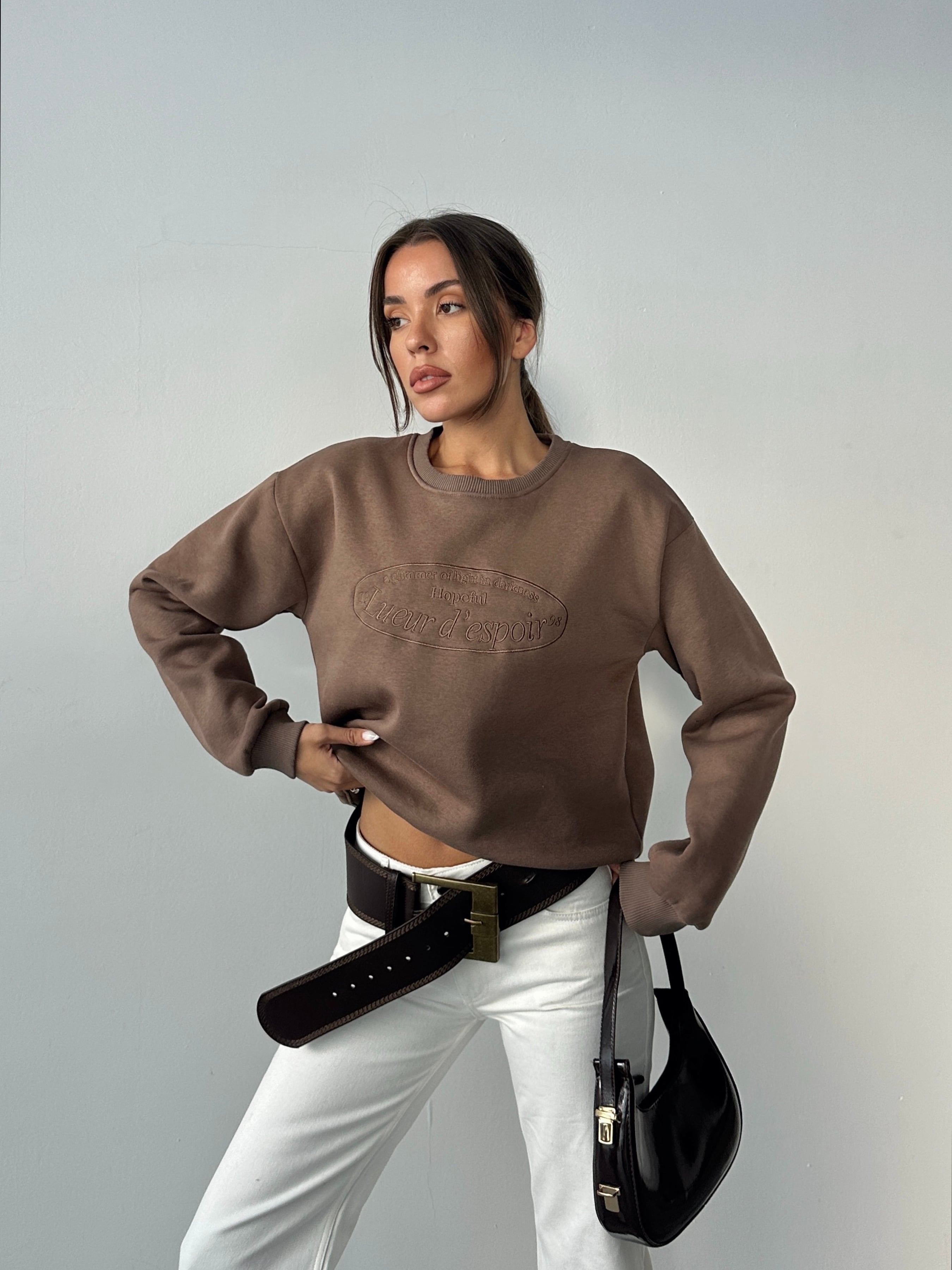 Hopeful Nakış Sweat - Kahve