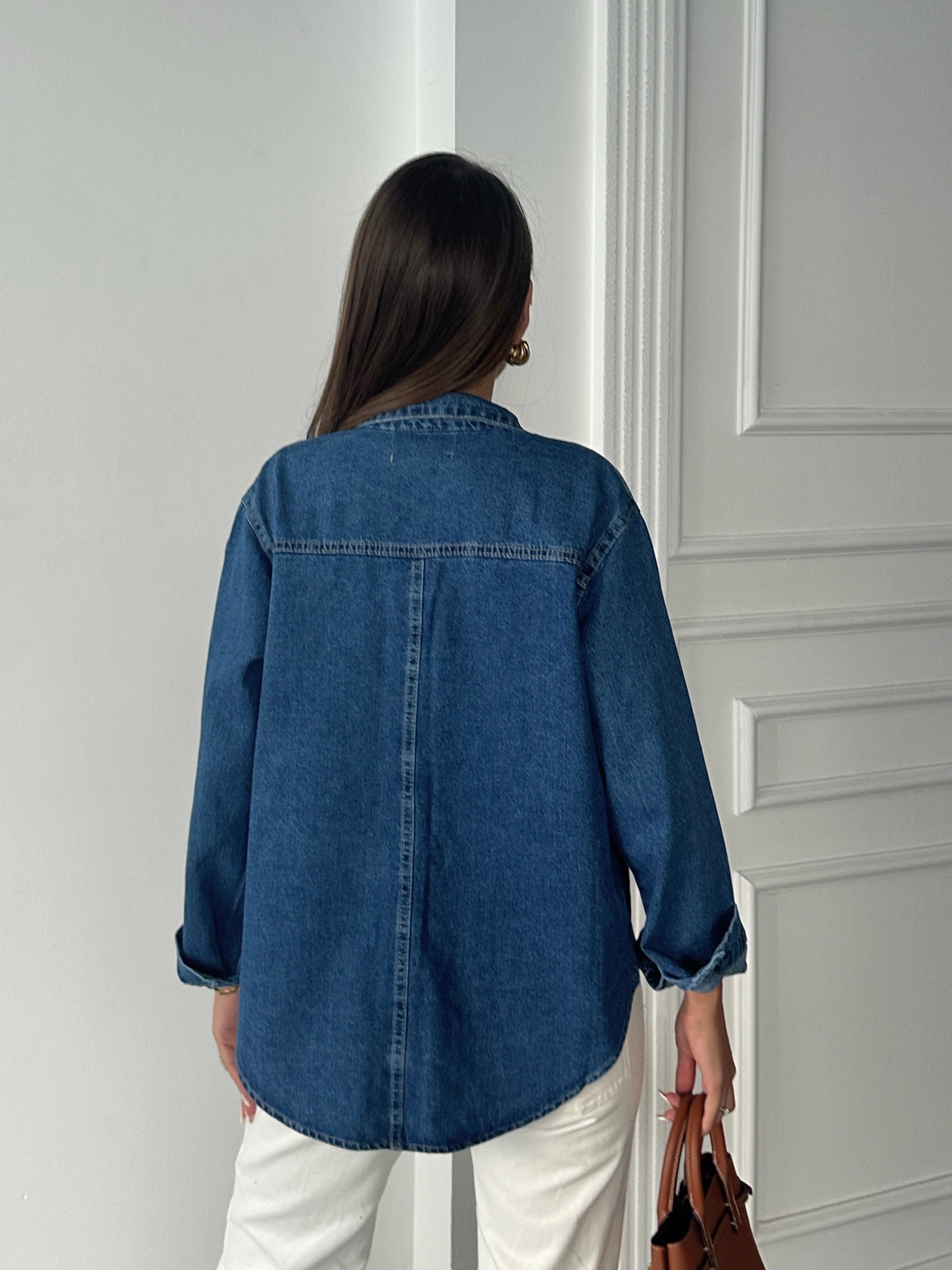 Kapak Cep Denim Gömlek