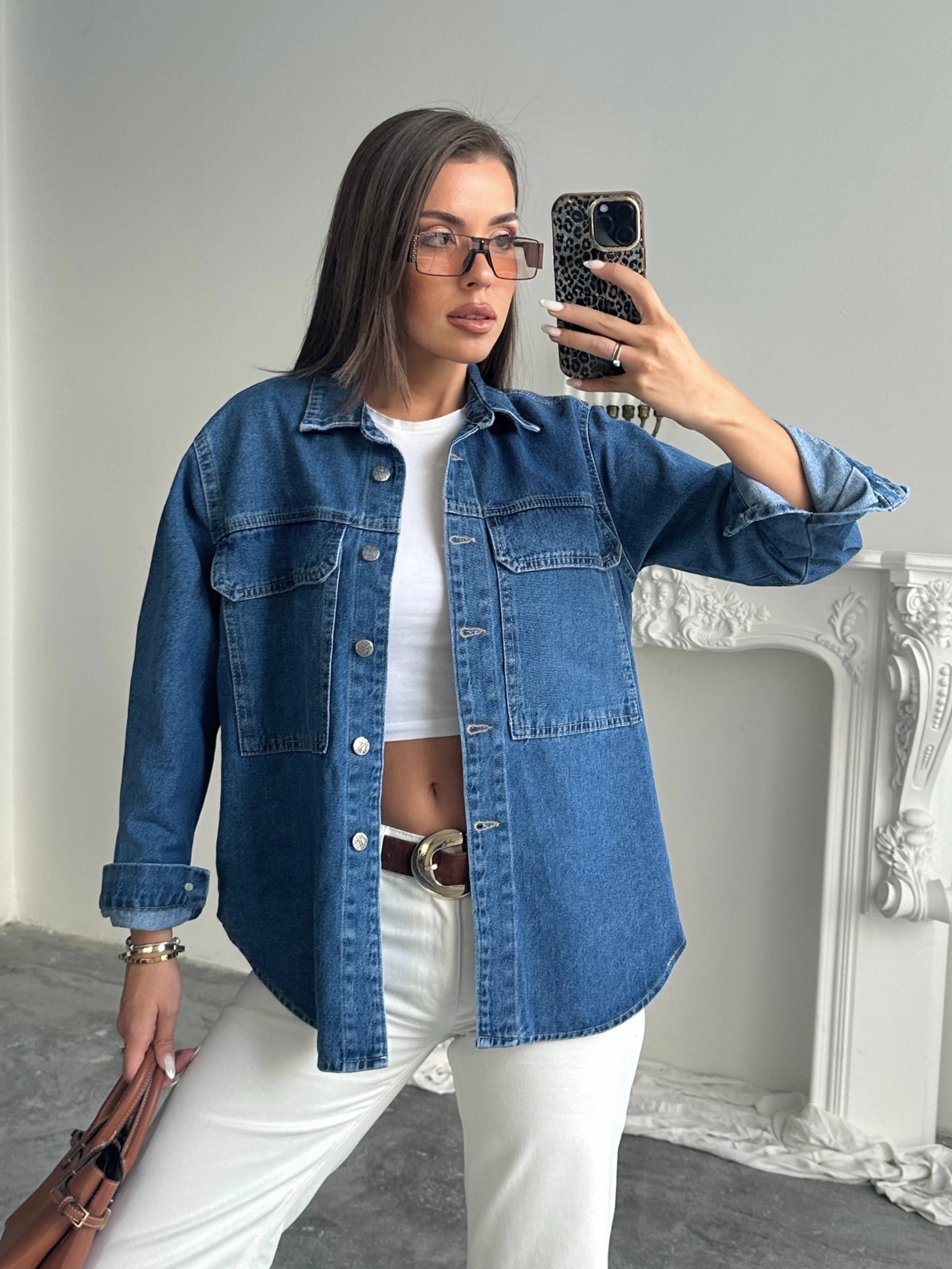 Kapak Cep Denim Gömlek
